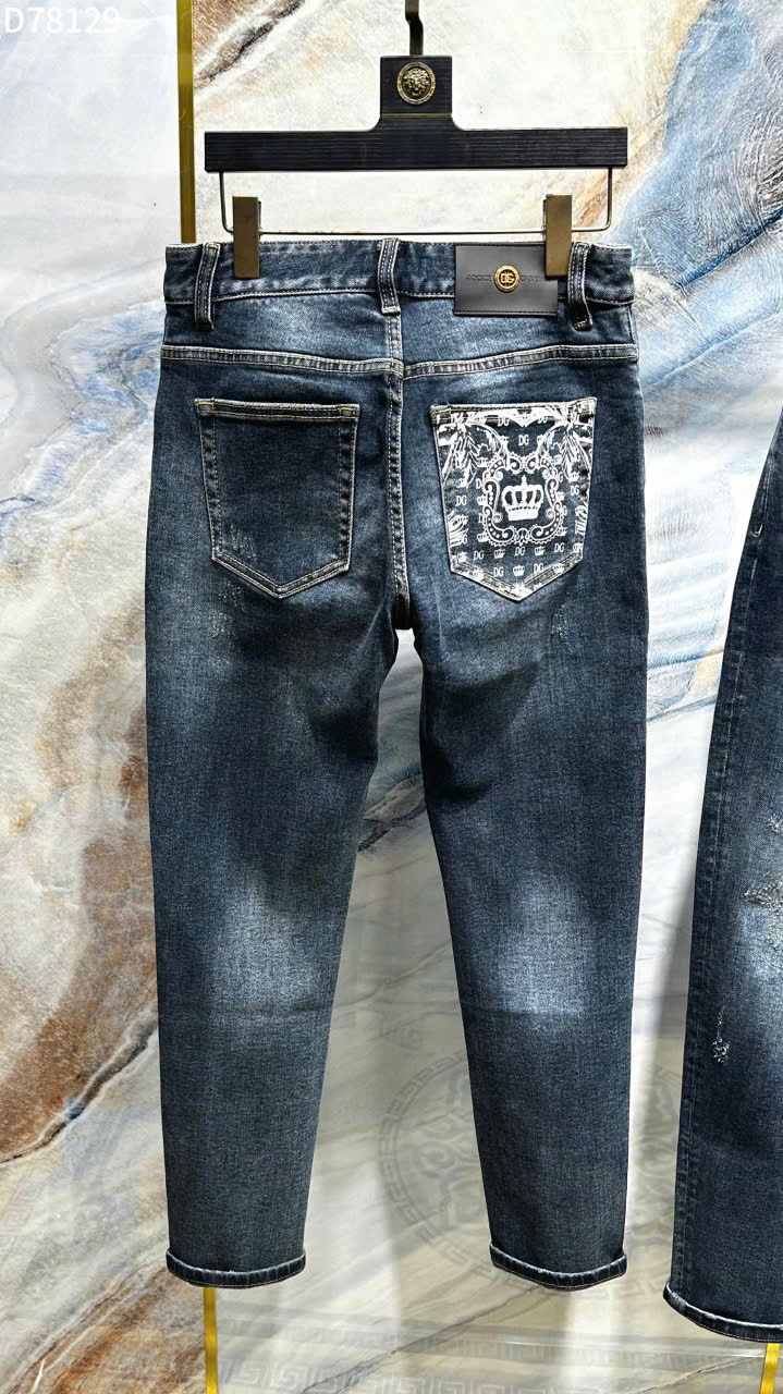 Quần Jean Dolce Gabbana DG Xanh họa tiết vương miện Trắng túi sau Like Auth on web LK