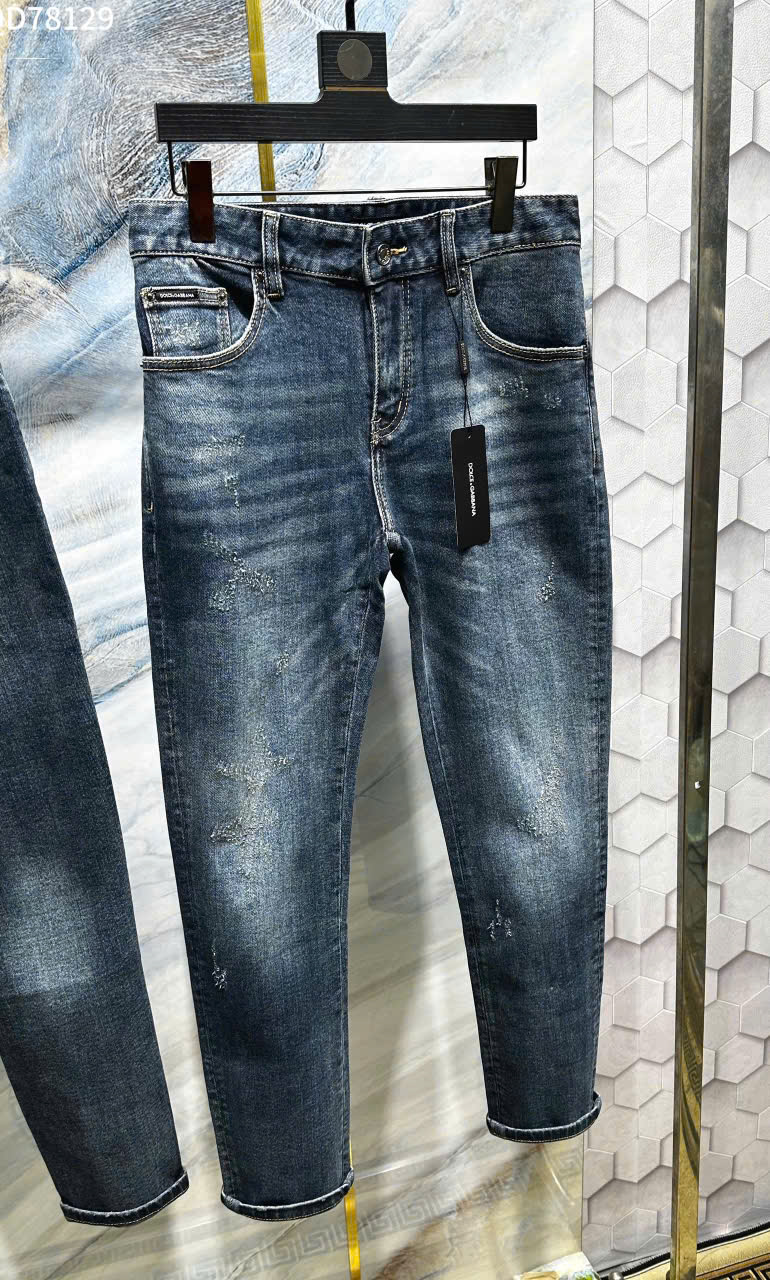 Quần Jean Dolce Gabbana DG Xanh họa tiết vương miện Trắng túi sau Like Auth on web LK