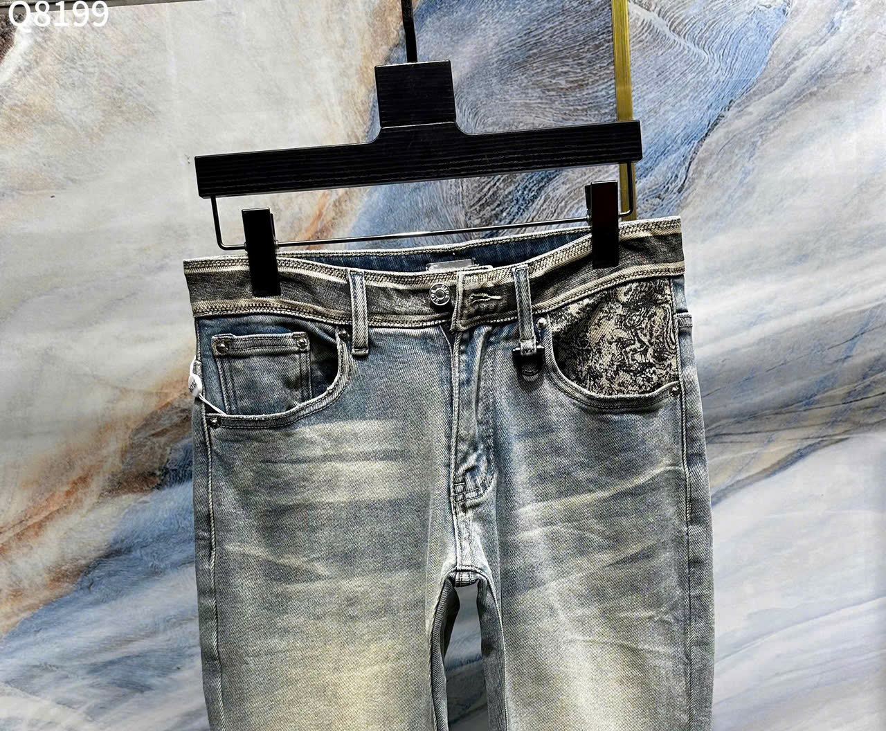 Quần Jean Dior CD Xám bạc họa tiết túi Like Auth on web LK