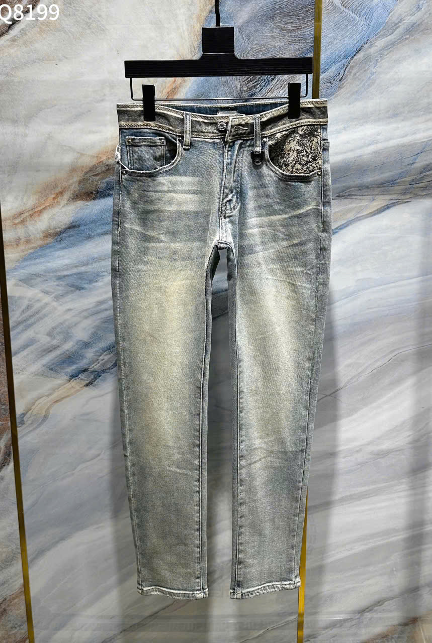 Quần Jean Dior CD Xám bạc họa tiết túi Like Auth on web LK