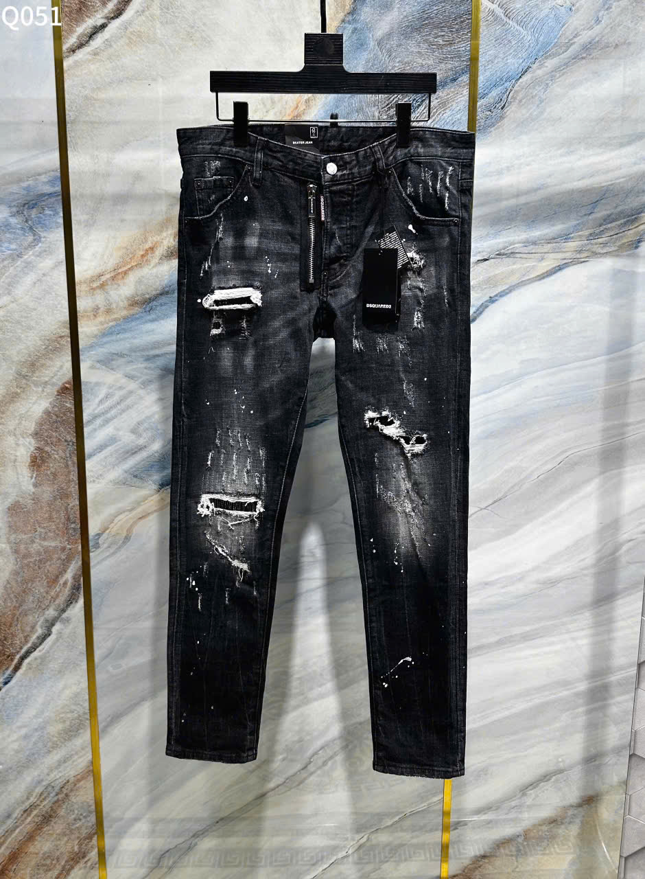Quần Jean Dsquared2 DSQ2 Đen rách mài vẩy sơn phối khóa lệch Like Auth on web LK