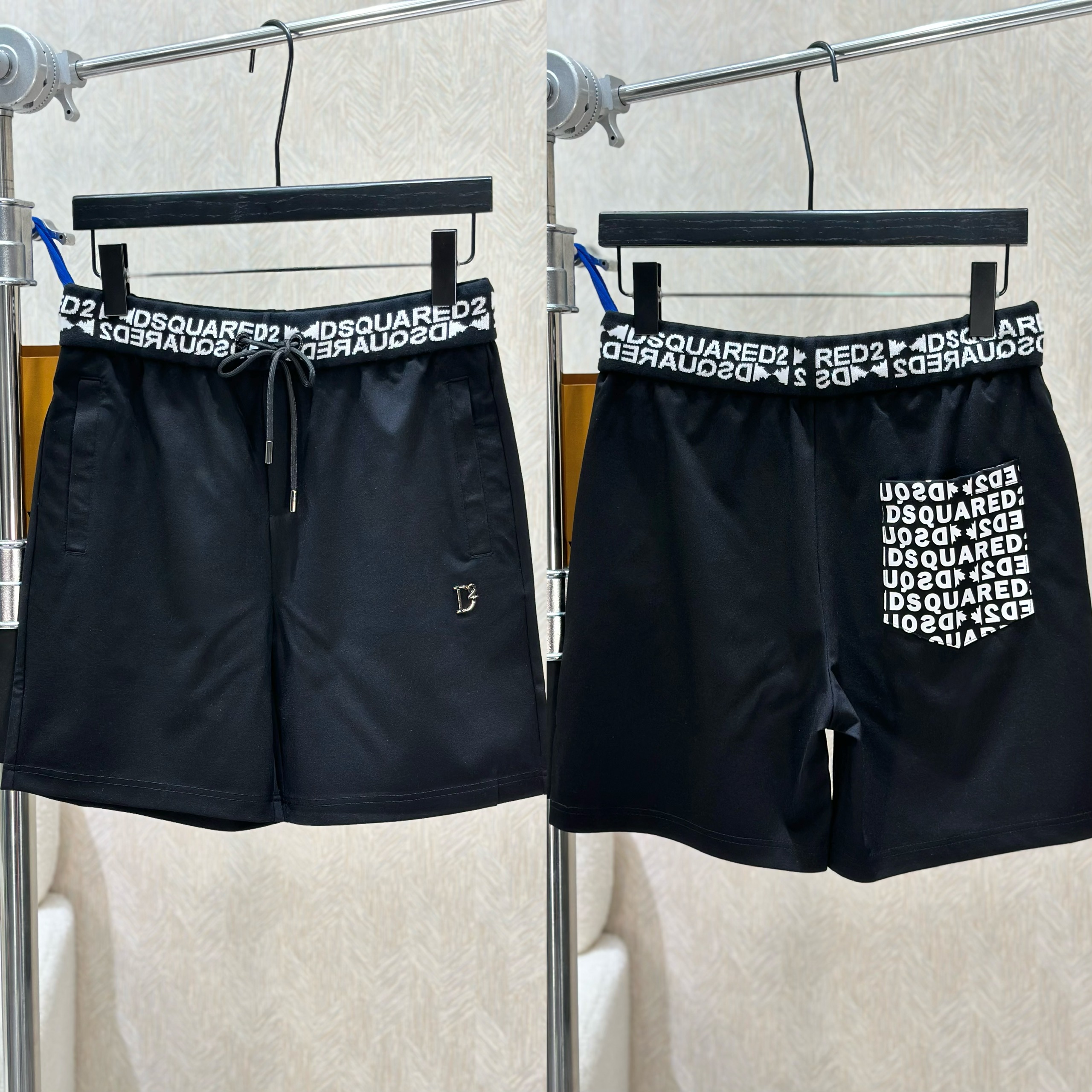 Quần short nỉ Dsquared2 Đen họa tiết logo chữ Trắng cạp túi sau Like Auth 1-1 on web VTN