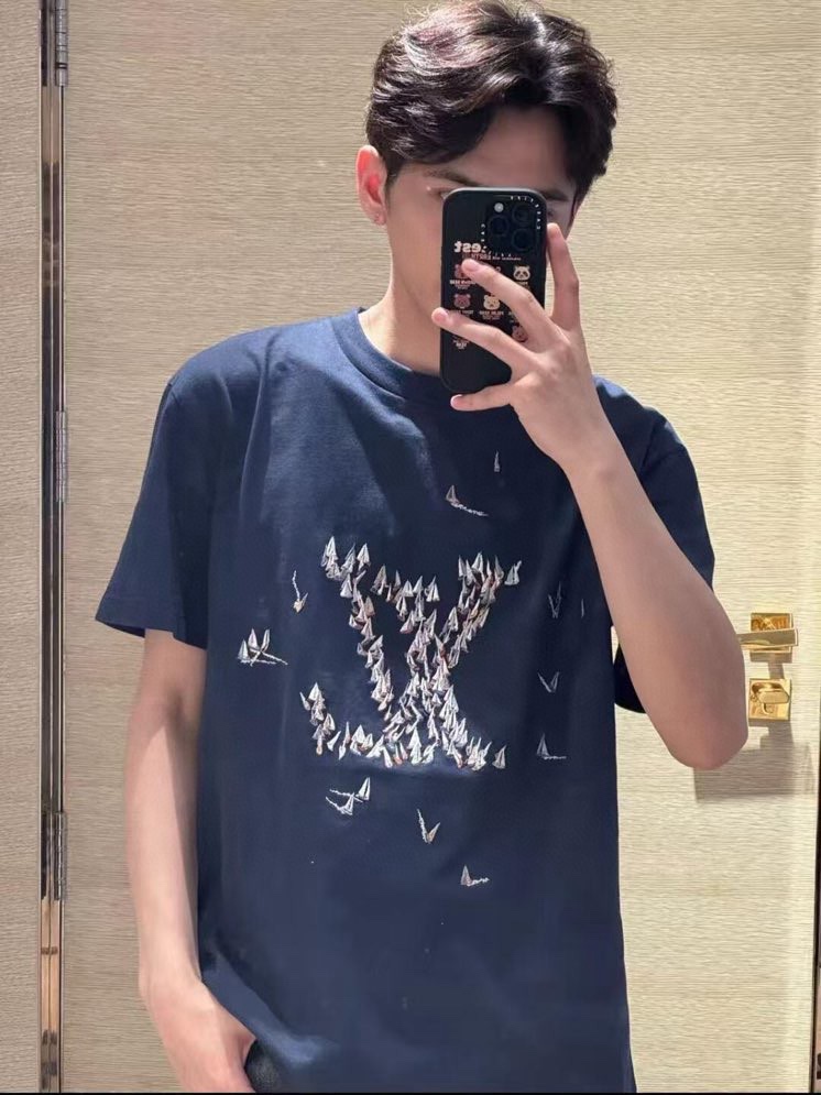 Áo phông T-shirt Louis Vuitton LV Xanh than họa tiết logo thuyền thêu Like Auth on web VTN