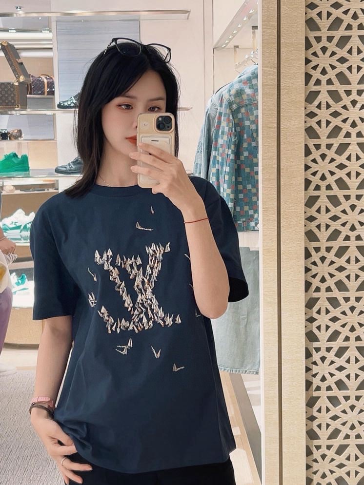 Áo phông T-shirt Louis Vuitton LV Xanh than họa tiết logo thuyền thêu Like Auth on web VTN