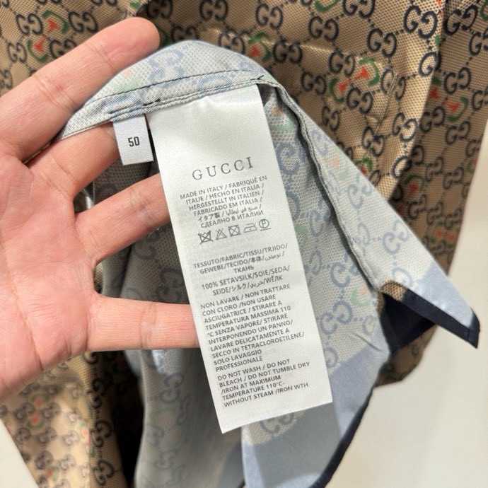 Áo sơ mi lụa cộc tay Gucci GC Nâu họa tiết monogram full Like Auth on web VTN