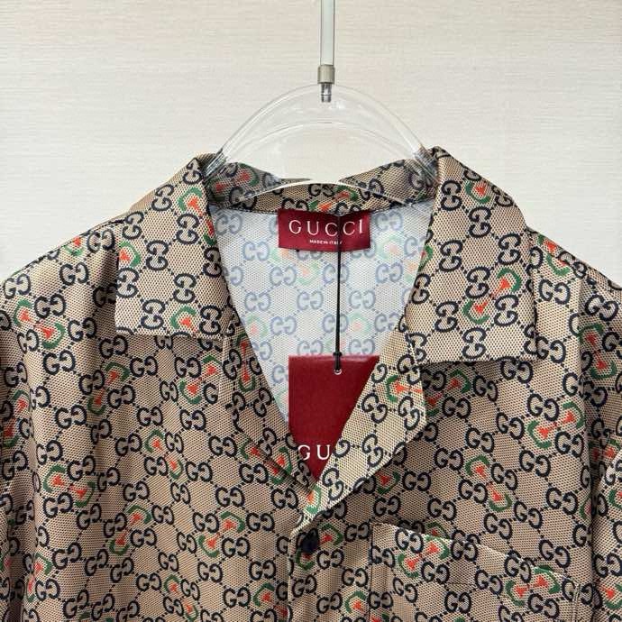 Áo sơ mi lụa cộc tay Gucci GC Nâu họa tiết monogram full Like Auth on web VTN