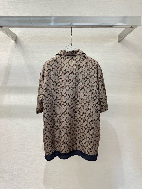 Áo sơ mi lụa cộc tay Gucci GC Nâu họa tiết monogram full Like Auth on web VTN