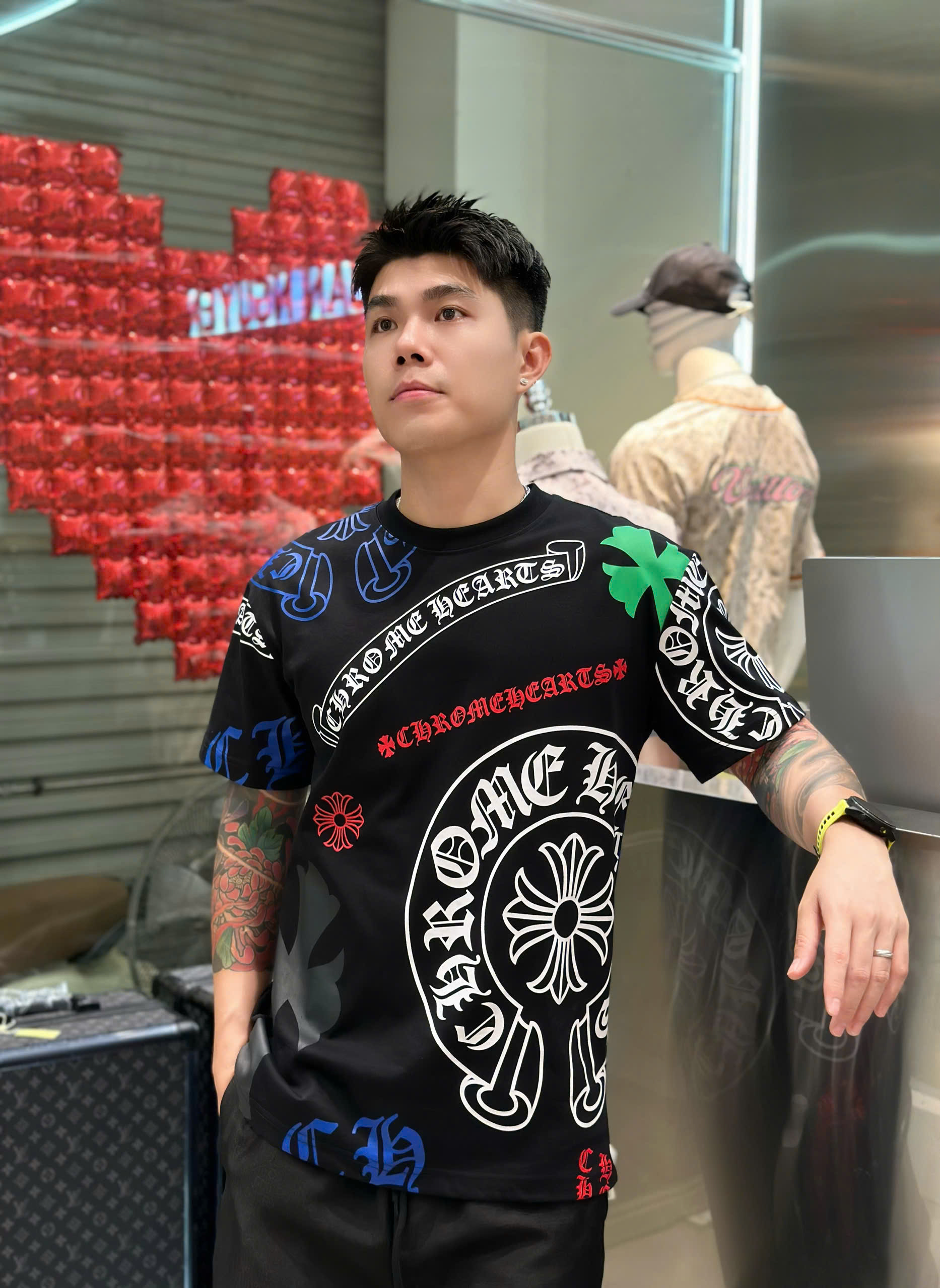 Áo phông T-shirt Chrome Heart CH họa tiết logo màu sắc Like Auth on web VTN