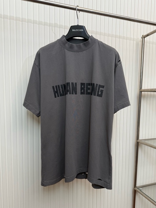 Áo phông T-shirt Balenciaga BB Xám rách logo chữ loang ngực Like Auth on web VTN