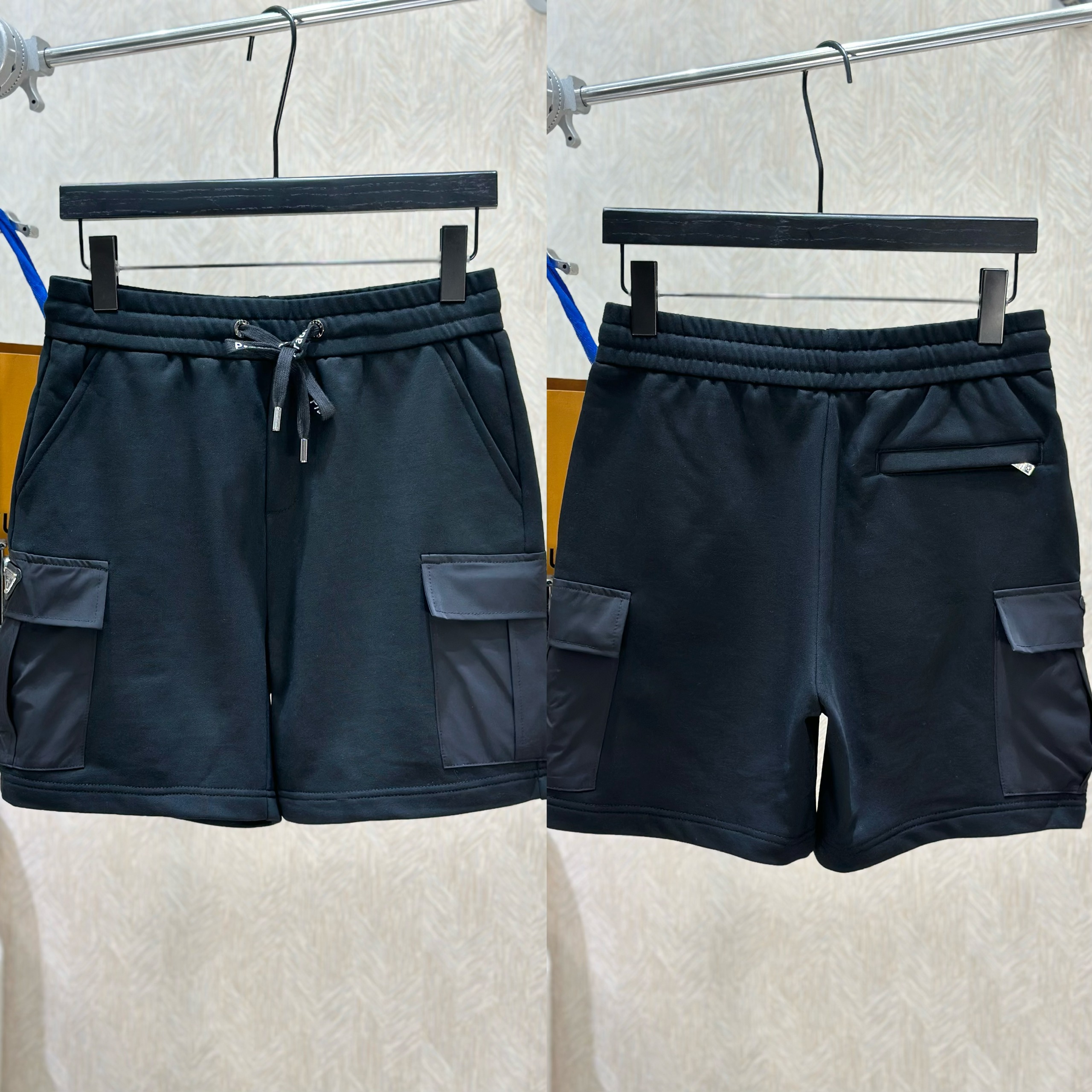 Quần short nỉ Prada P Đen túi hộp logo tag tam giác Like Auth 1-1 on web VTN