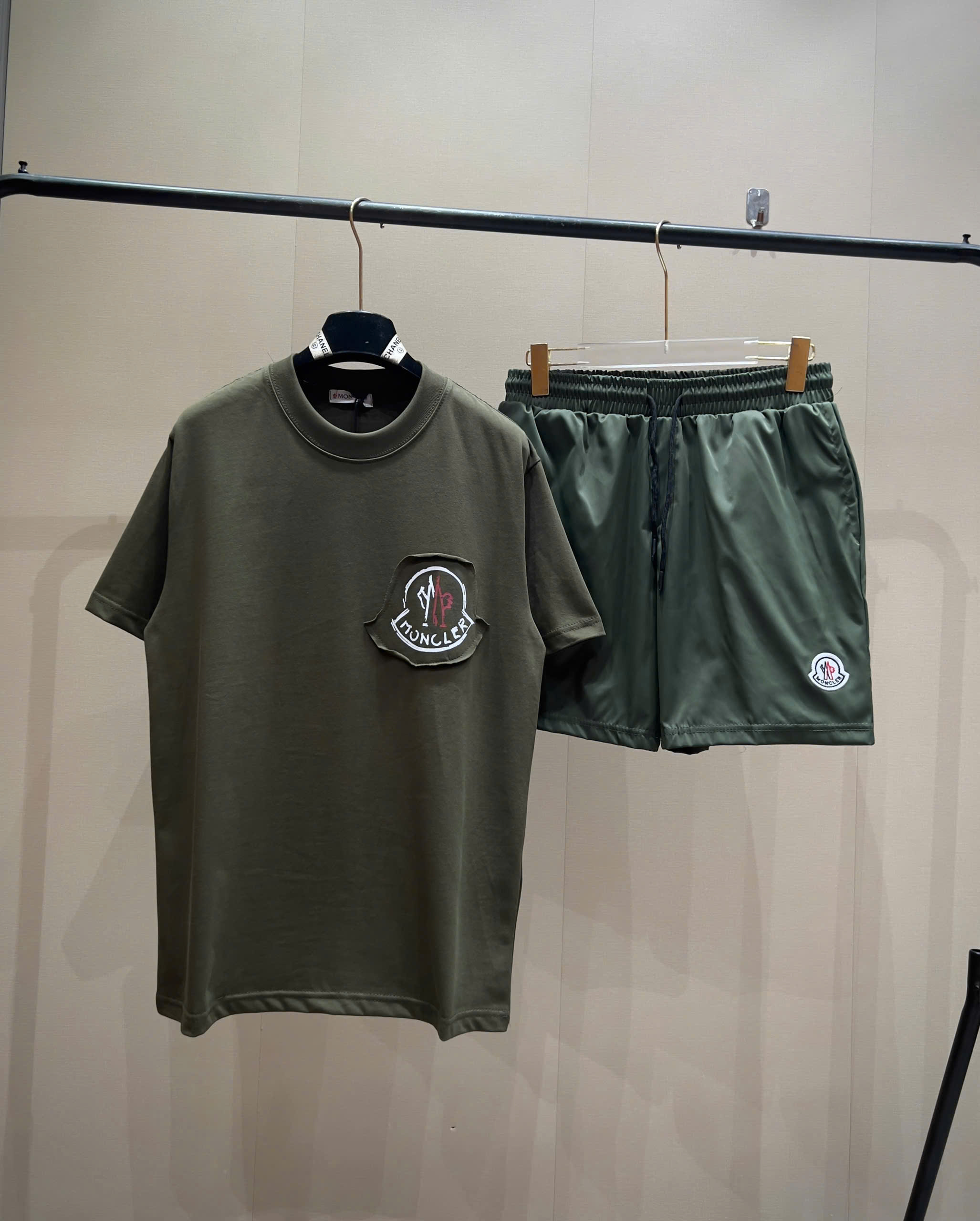 Bộ, Set hè Moncler M logo thêu vải Like Auth on web NV