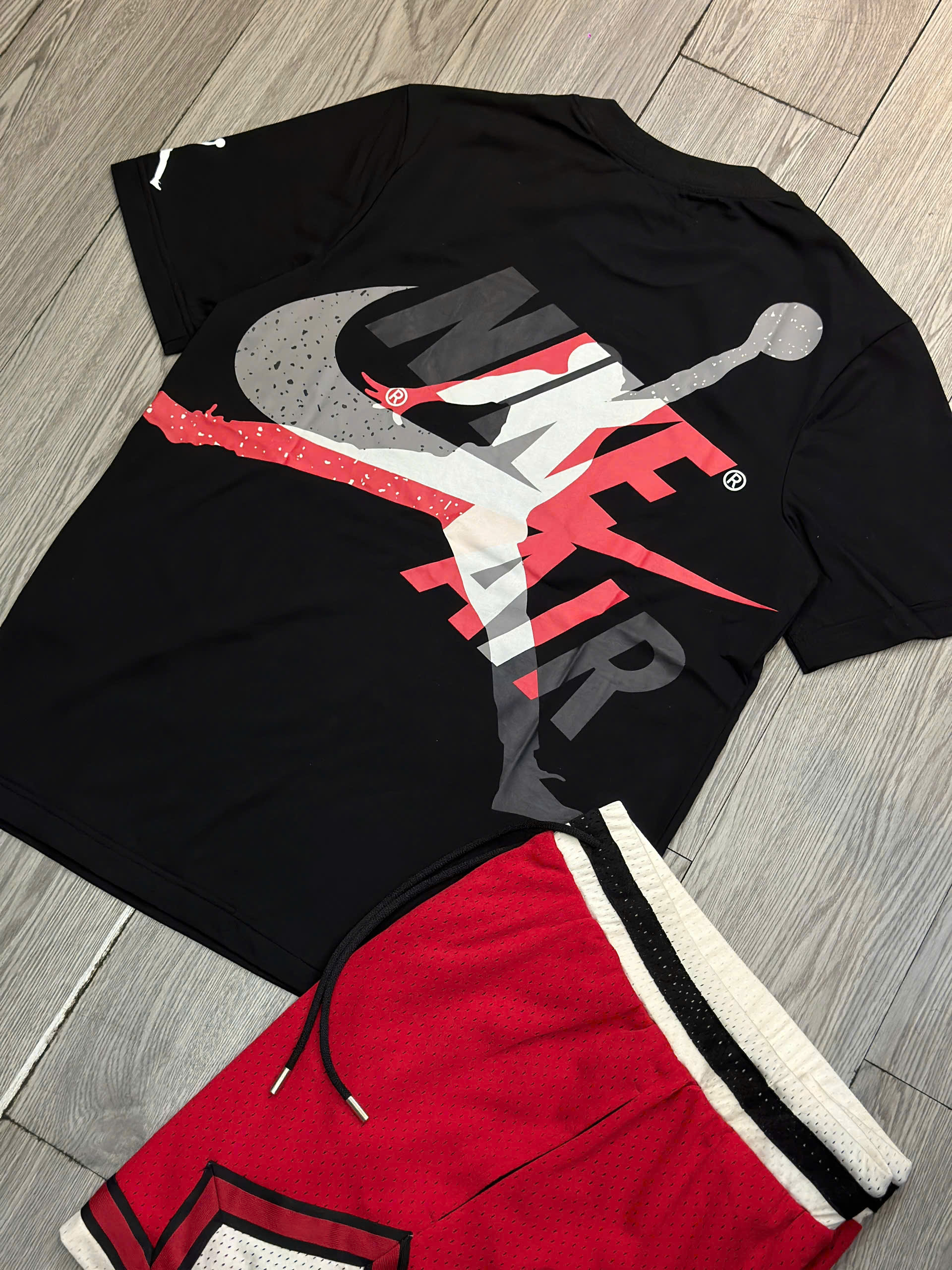 Bộ, Set hè Nike NK Đen Đỏ logo phối màu Like Auth on web NV
