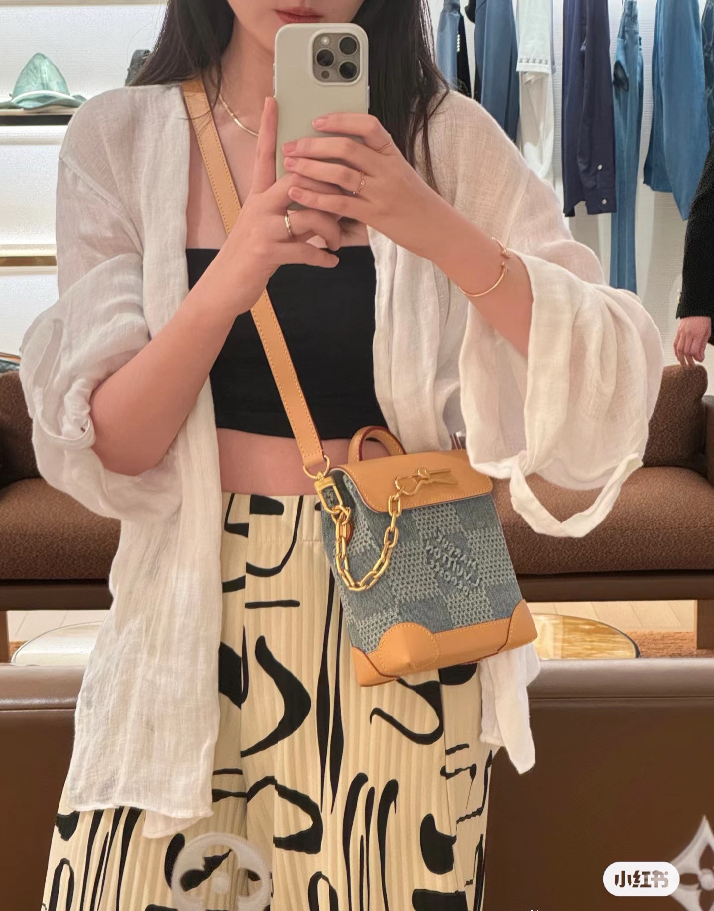 Túi mini đeo chéo Louis Vuitton LV Xanh jean phối Nâu họa tiết caro khóa cài móc xích size 15x18x7cm Like Auth on web fullbox bill thẻ PLD