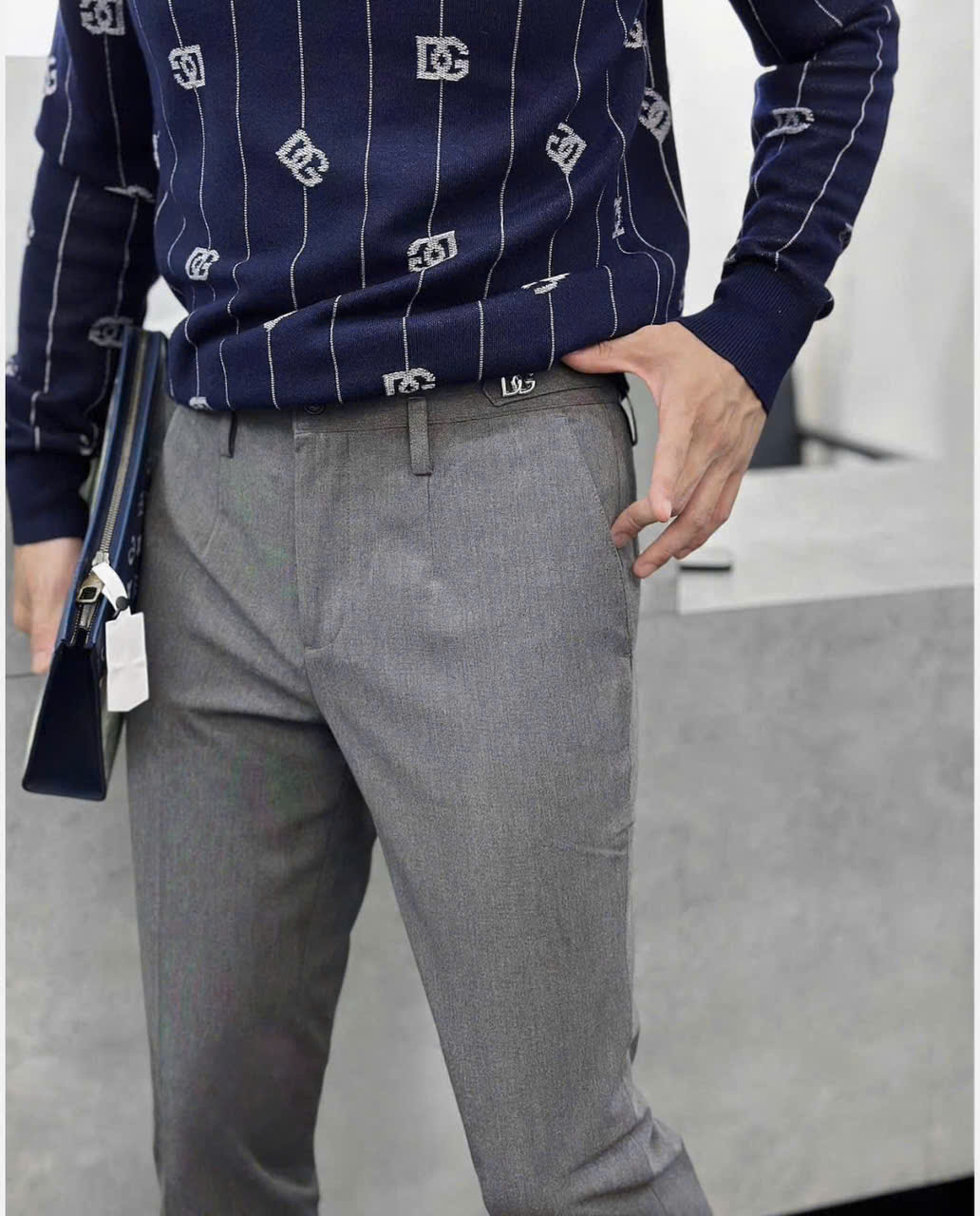 Quần Tây, Âu Dolce Gabbana DG Xám trơn logo cạp Like Auth on web DDT