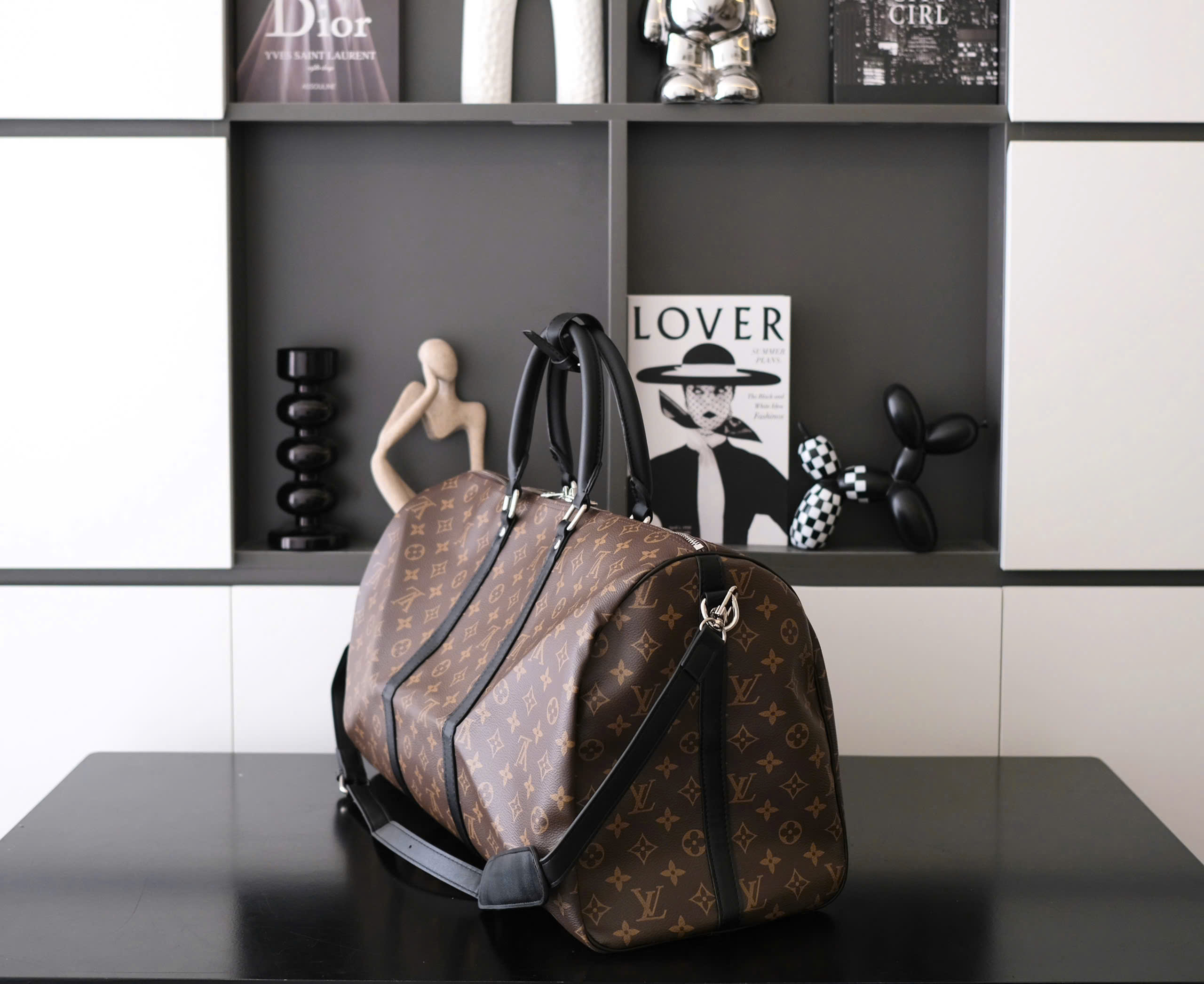 Túi trống du lịch Louis Vuitton LV Nâu họa tiết hoa vân logo phối dây Đen Like Auth Fullbox phụ kiện DDT