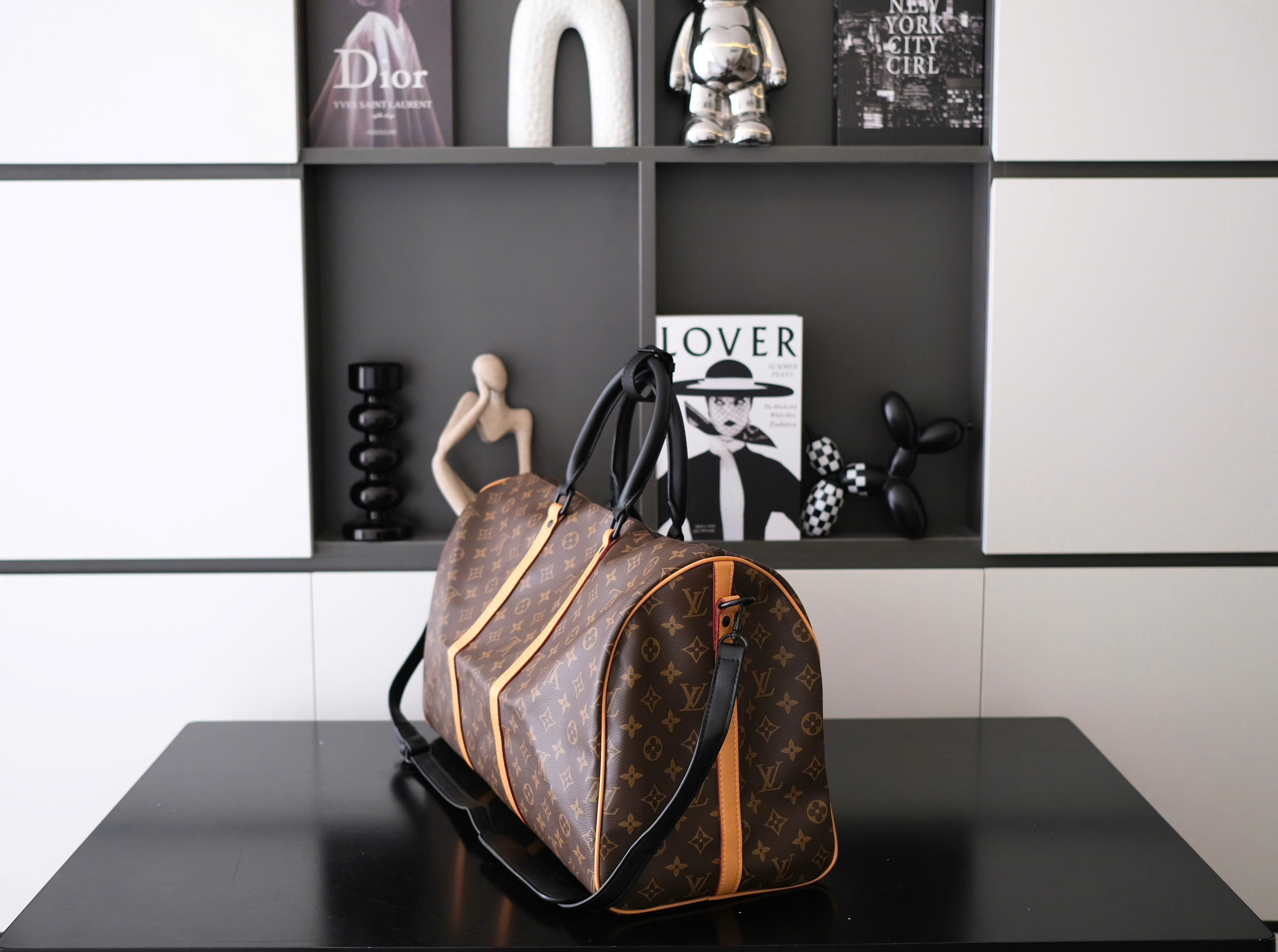 Túi trống du lịch Louis Vuitton LV Nâu họa tiết hoa vân logo phố dây Đen Nâu Like Auth Fullbox phụ kiện DDT