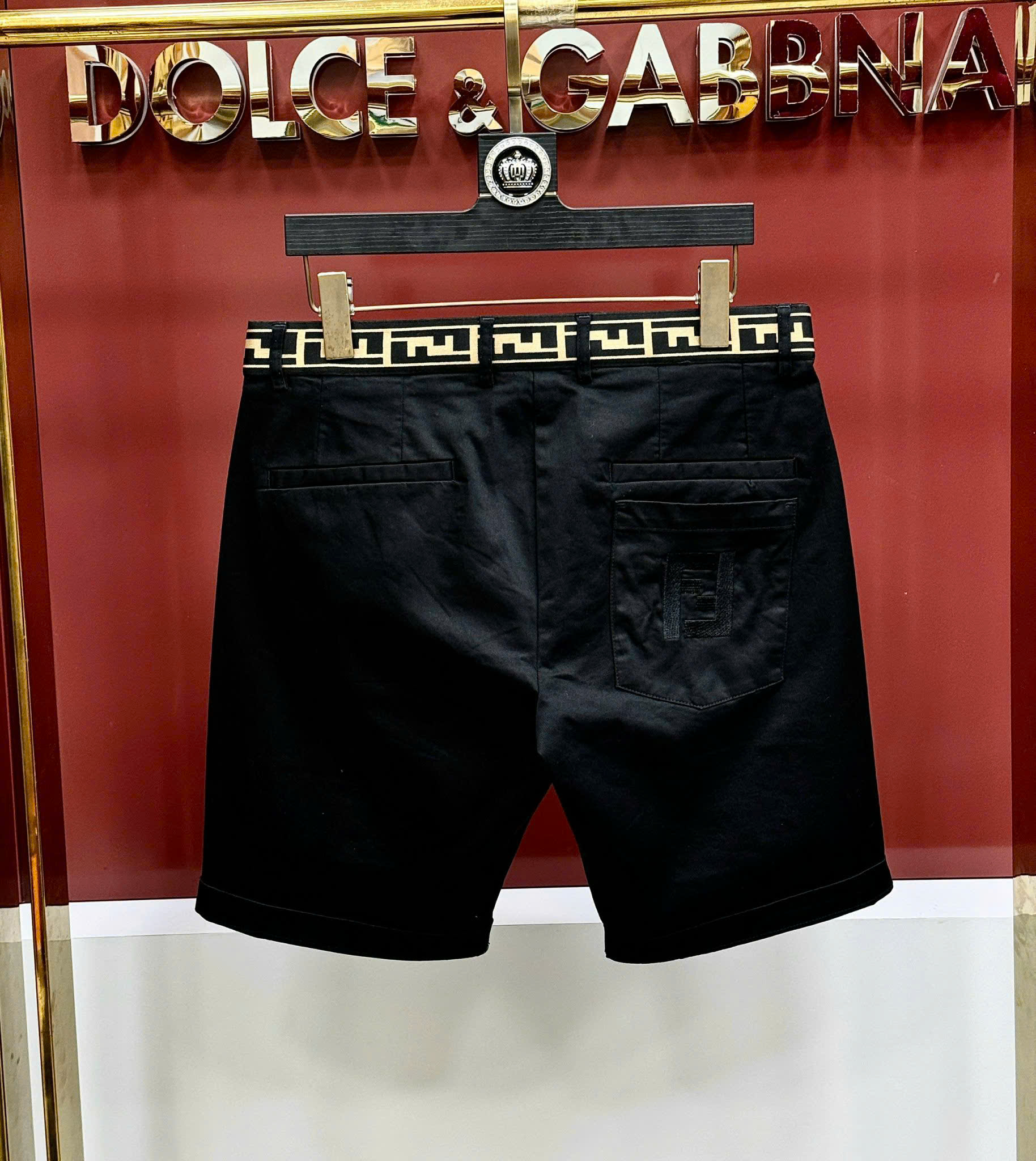 Quần short kaki Fendi FF logo thêu đùi check cạp Like Auth on web CD
