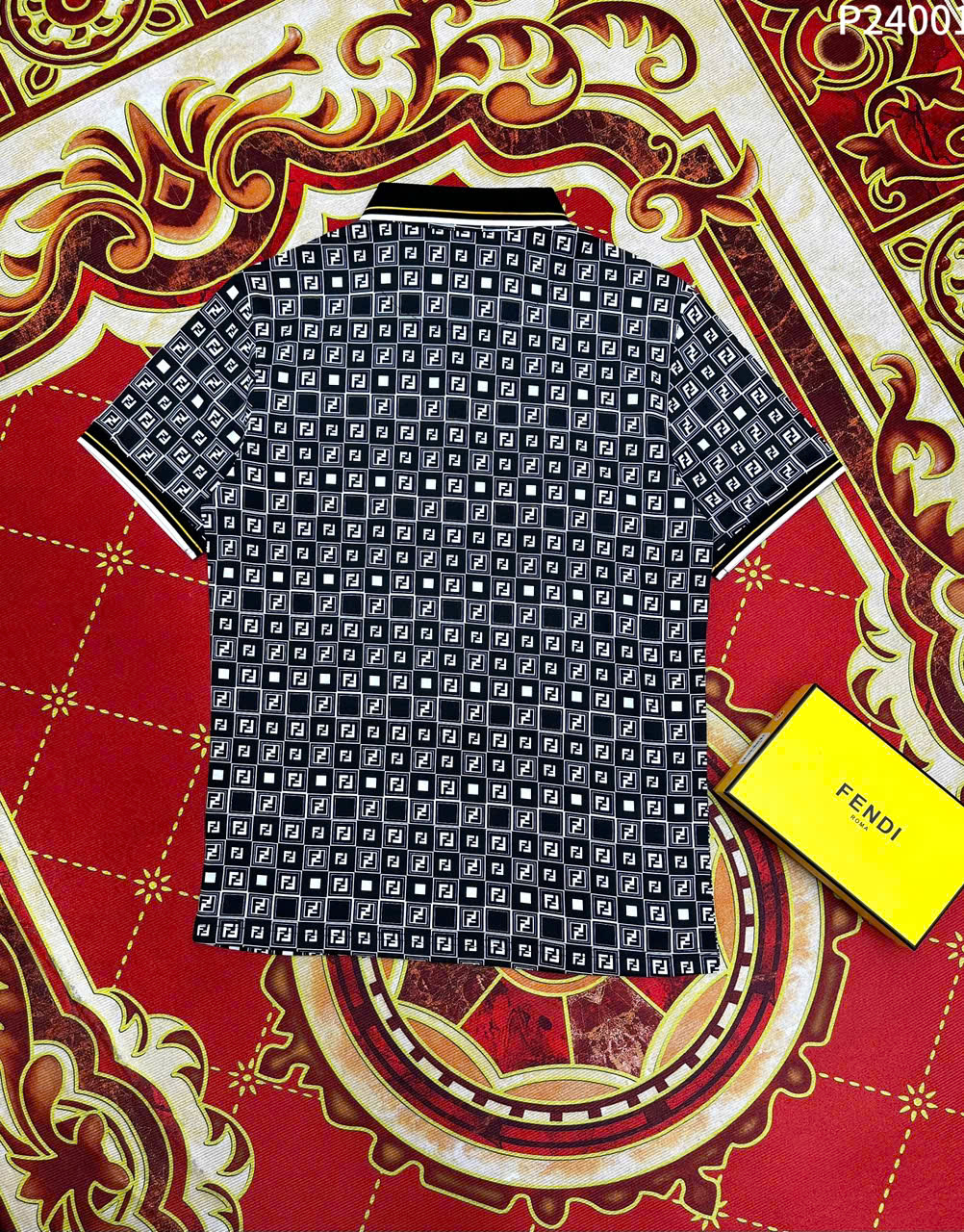 Áo polo Fendi FF Đen họa tiết kẻ ô Like Auth on web LK