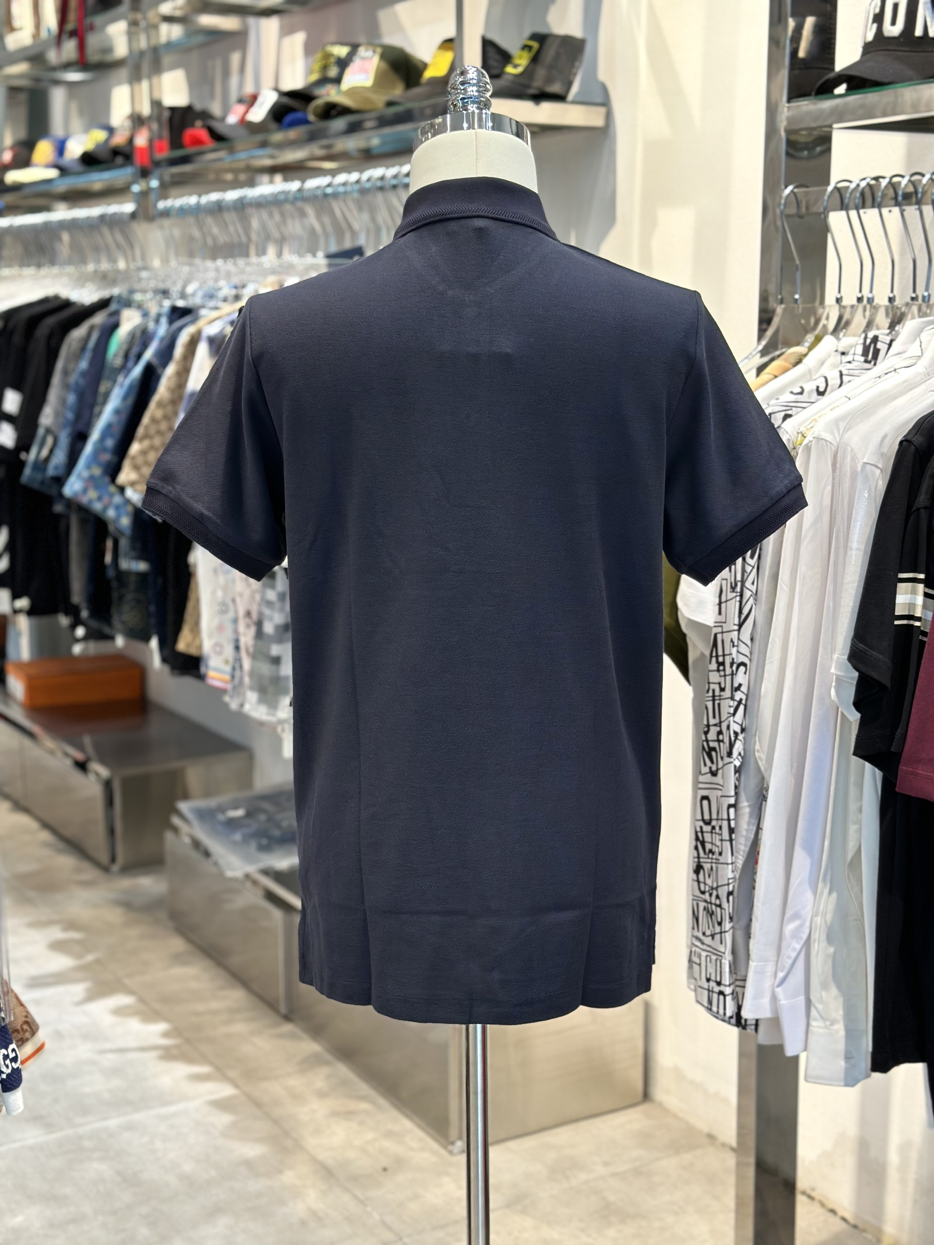 Áo polo Burberry BBR Xanh than logo thêu ngực kẻ sọc dọc khuy Like Auth VTN