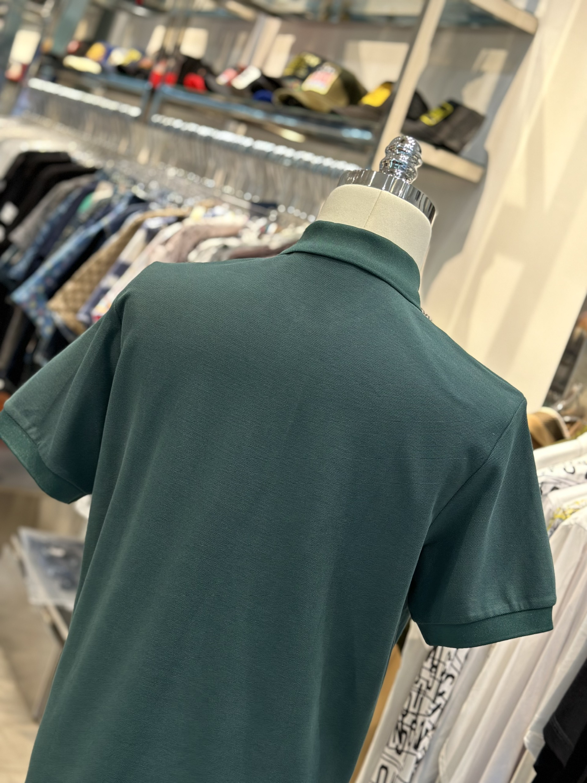 Áo polo Burberry BBR Xanh lá logo thêu ngực kẻ sọc dọc khuy Like Auth VTN