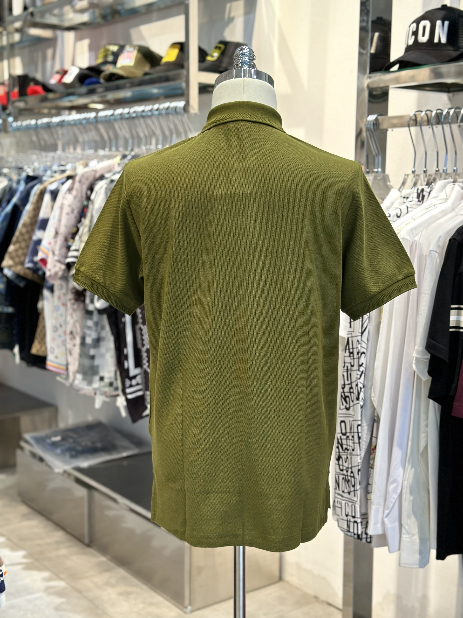 Áo polo Burberry BBR Xanh rêu logo thêu ngực kẻ sọc dọc khuy Like Auth VTN