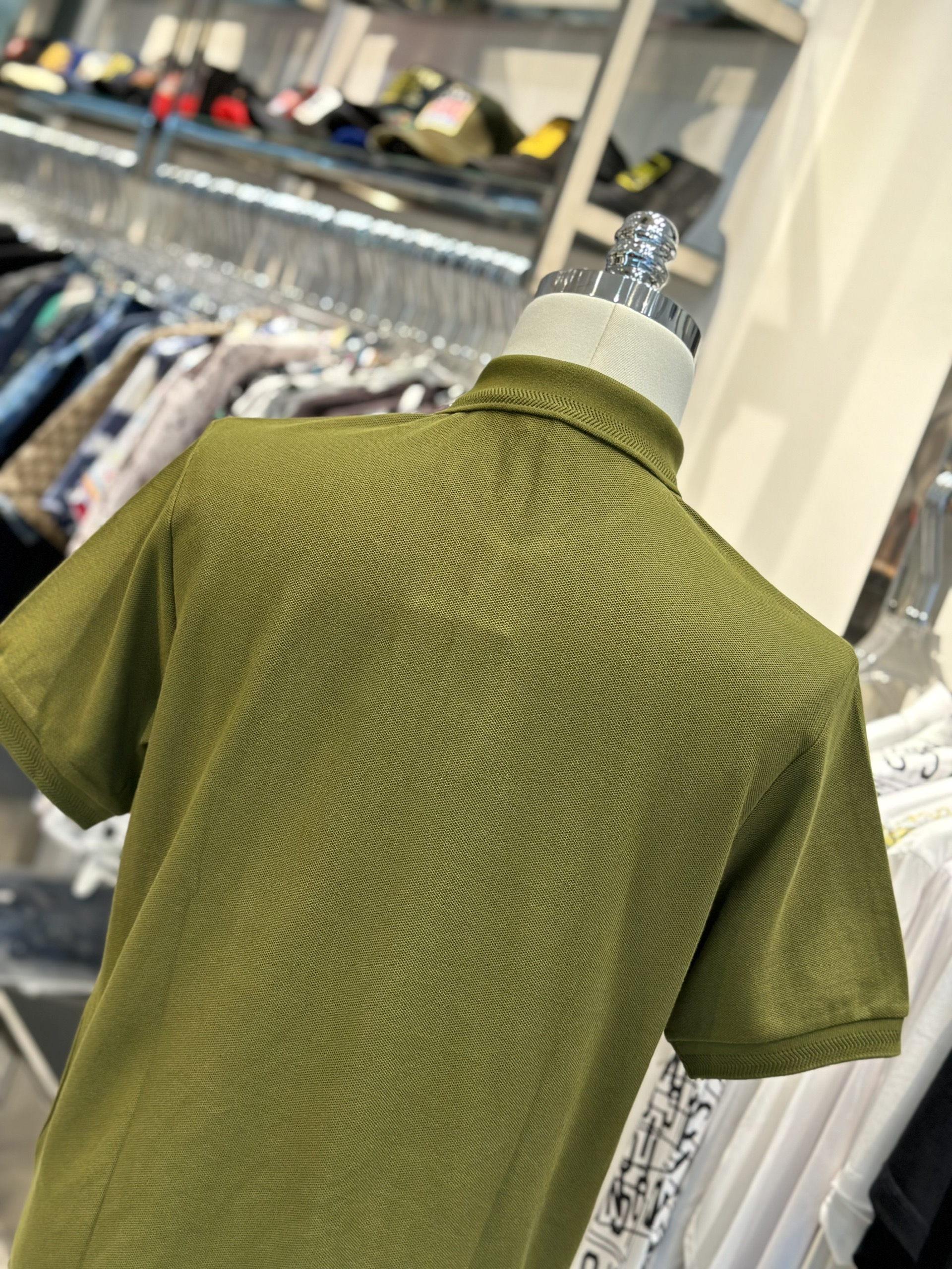 Áo polo Burberry BBR Xanh rêu logo thêu ngực kẻ sọc dọc khuy Like Auth VTN