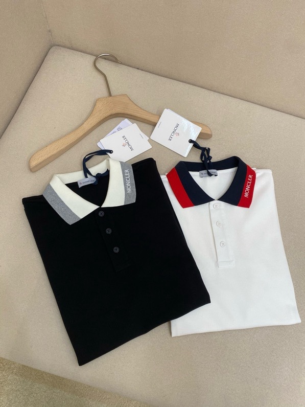 Áo polo Moncler M trơn phối kẻ sọc màu cổ Like Auth VTN