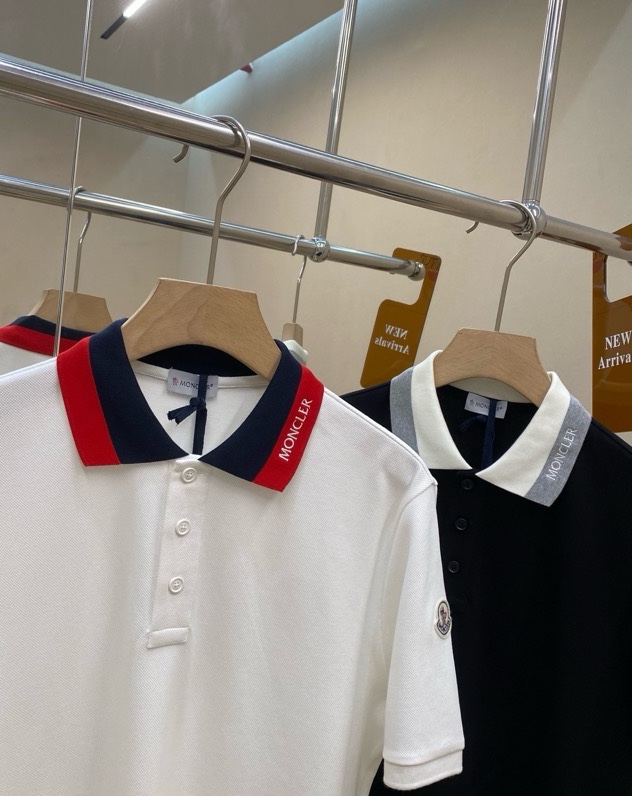 Áo polo Moncler M trơn phối kẻ sọc màu cổ Like Auth VTN