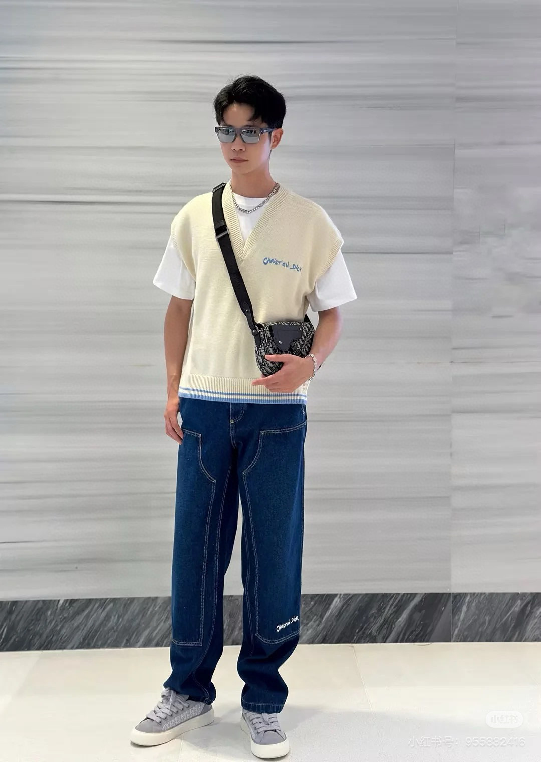Quần Jean suông Dior CD Xanh logo chữ thêu ống Like Auth VTN
