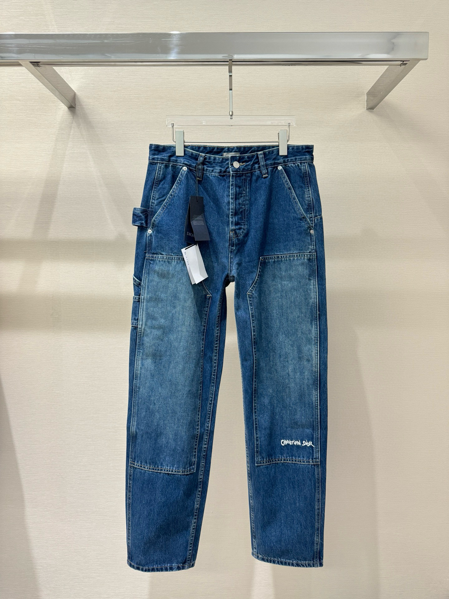 Quần Jean suông Dior CD Xanh logo chữ thêu ống Like Auth VTN