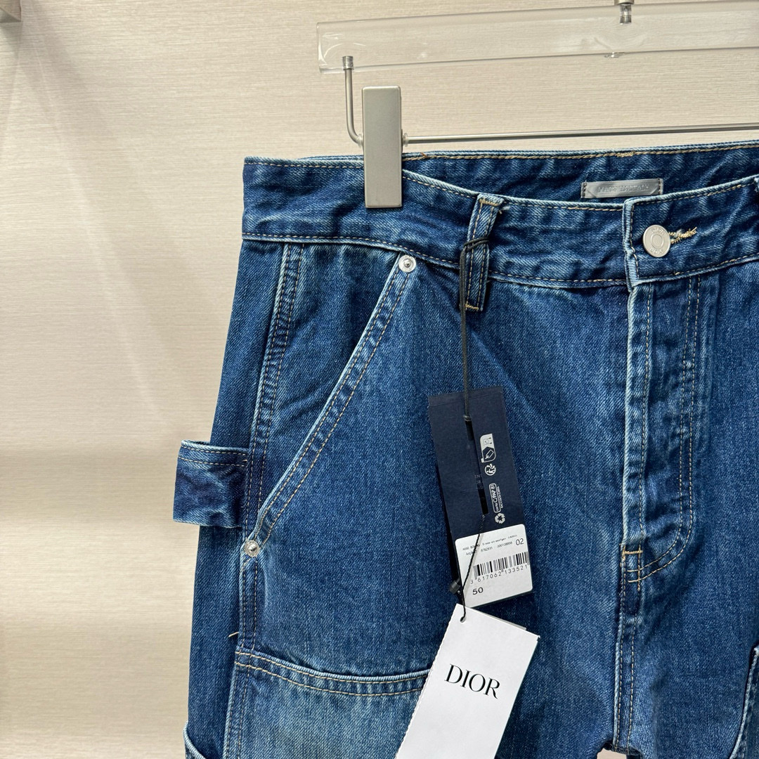 Quần Jean suông Dior CD Xanh logo chữ thêu ống Like Auth VTN
