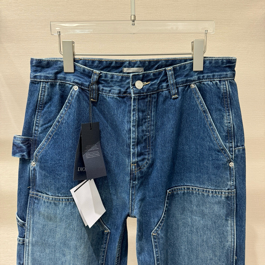 Quần Jean suông Dior CD Xanh logo chữ thêu ống Like Auth VTN