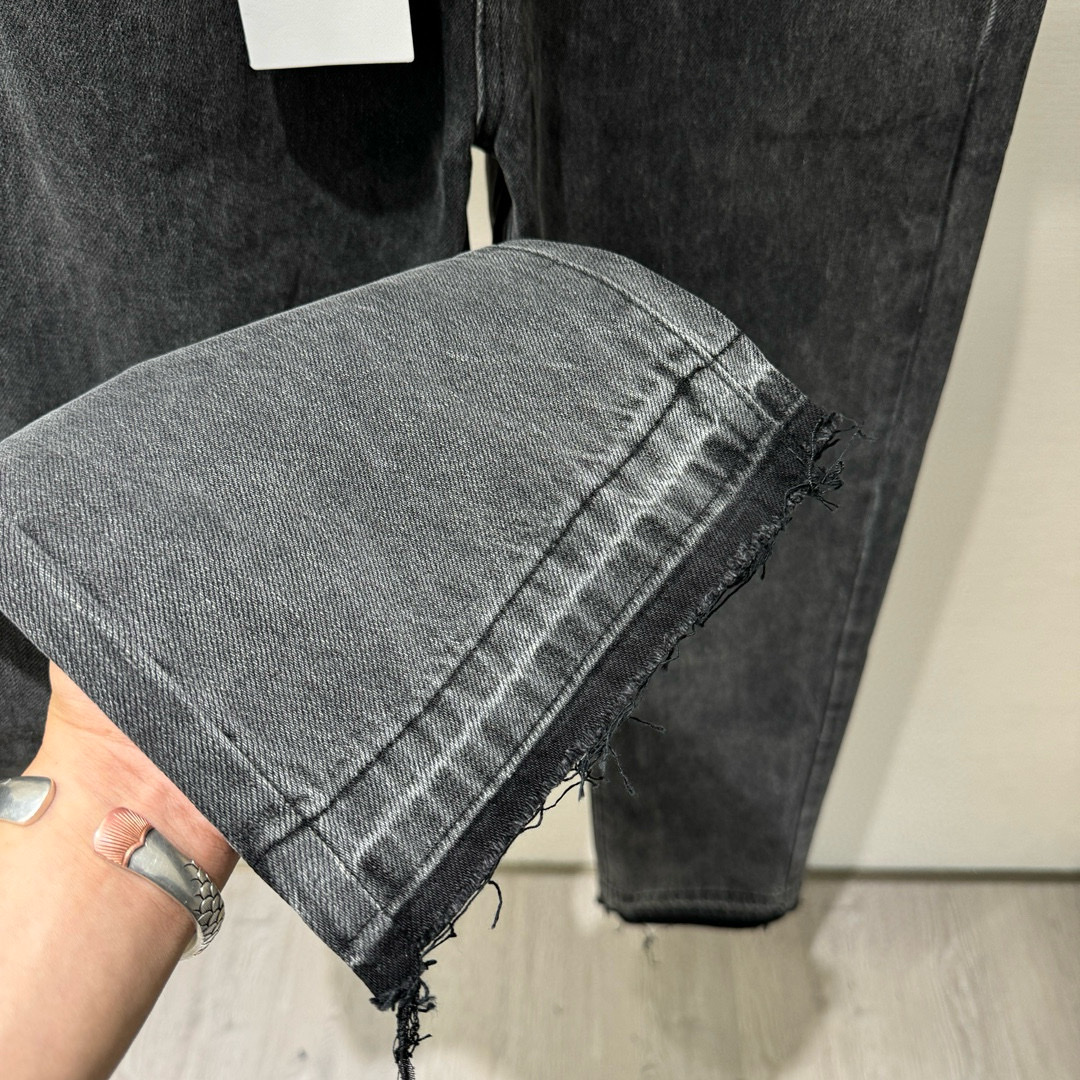Quần Jean suông Celine Xám trơn rách xước gấu Like Auth VTN