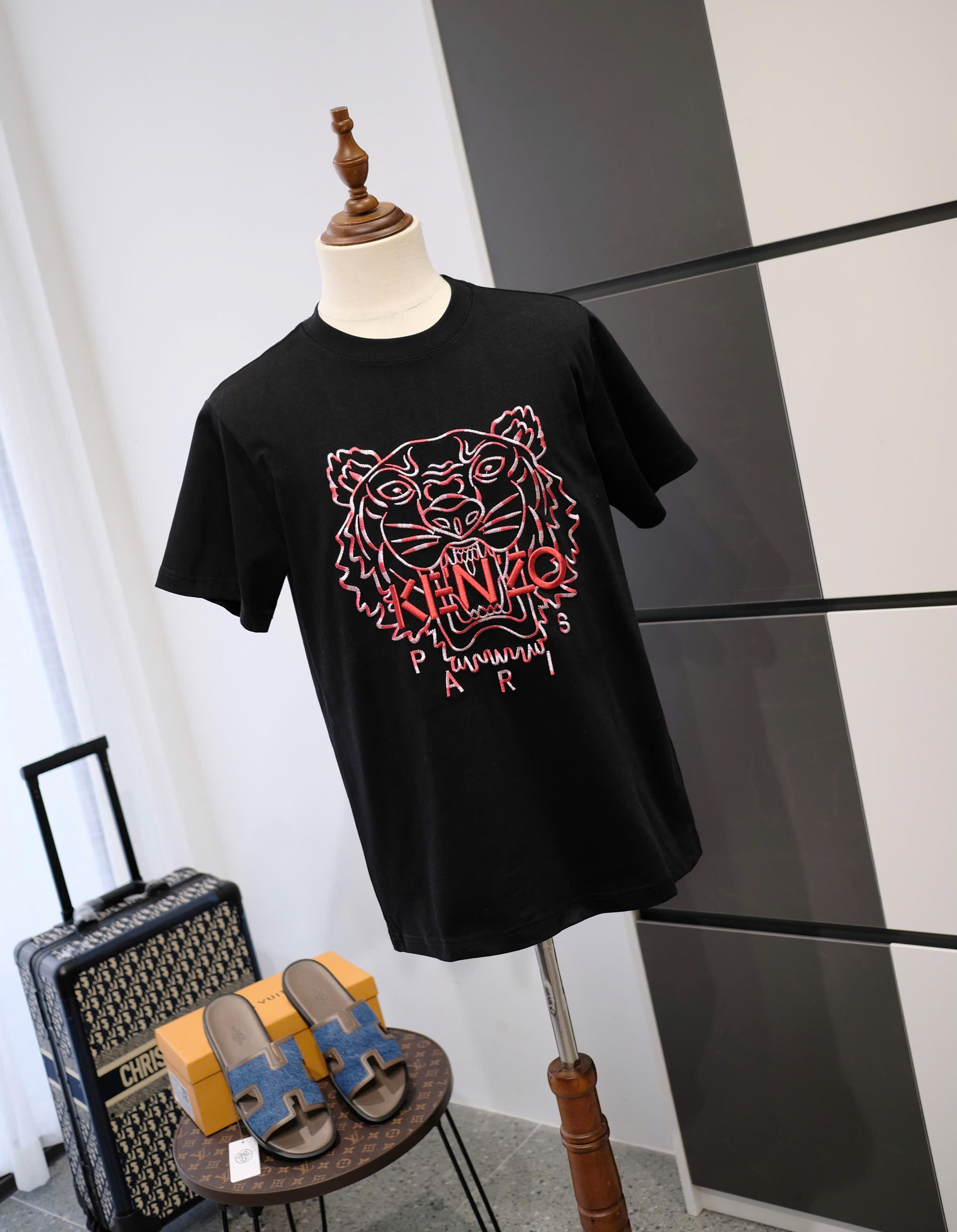 Áo phông T-shirt Kenzo KZ Đen logo mặt Hổ Đỏ thêu Like Auth DDT