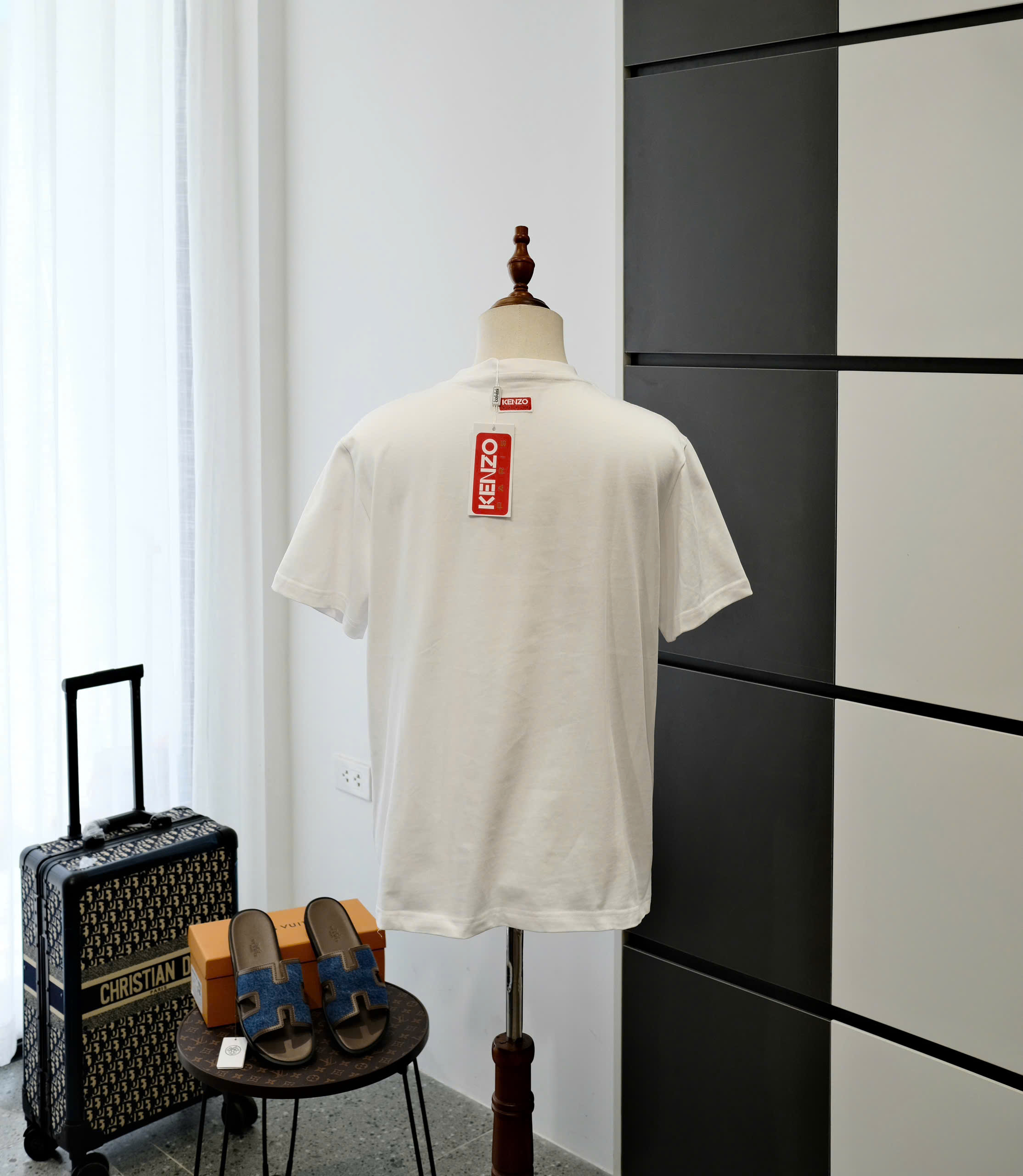 Áo phông T-shirt Kenzo KZ Trắng logo mặt Hổ Xám chữ Đỏ thêu Like Auth DDT