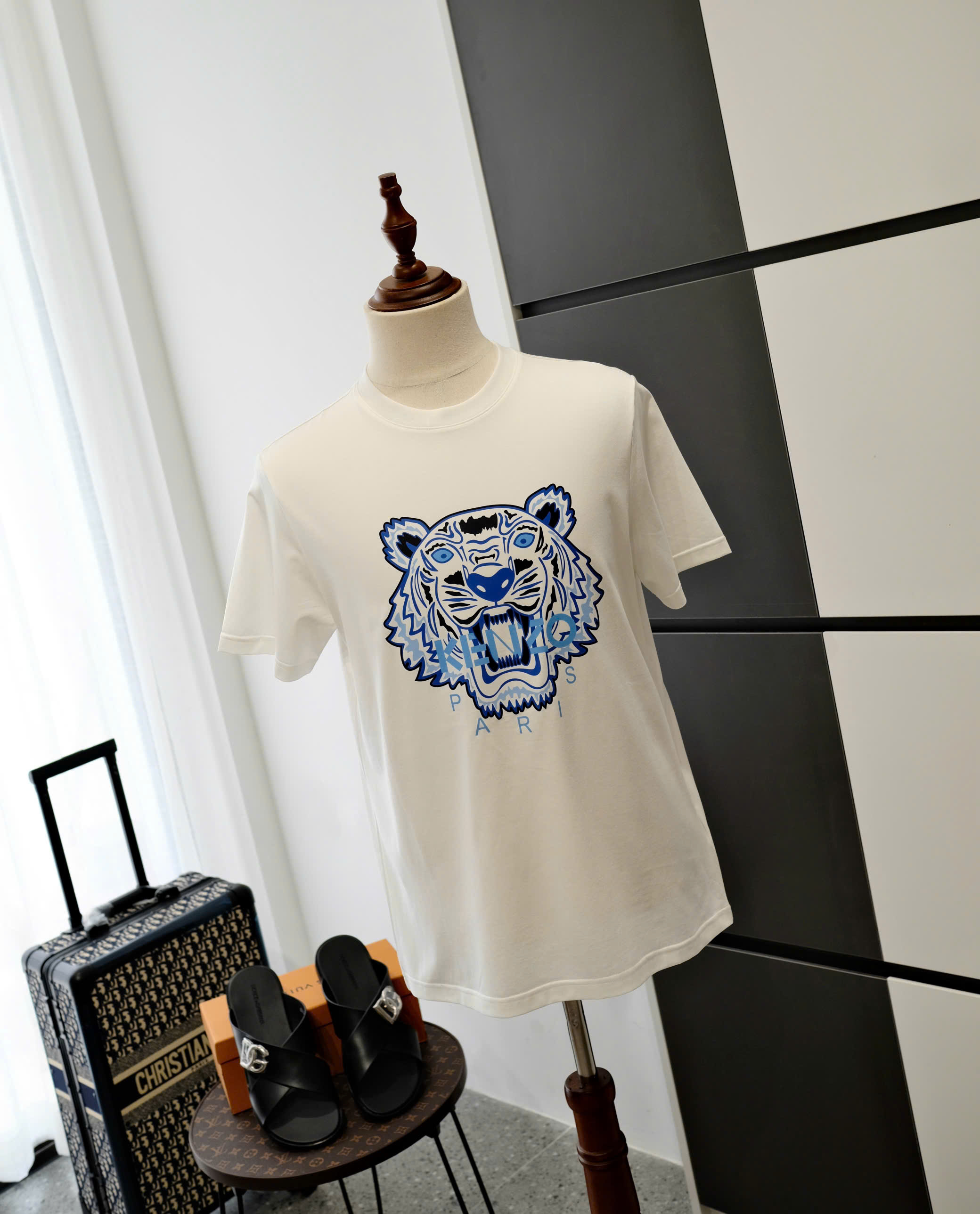 Áo phông T-shirt Kenzo KZ Trắng logo mặt Hổ Xanh Like Auth DDT