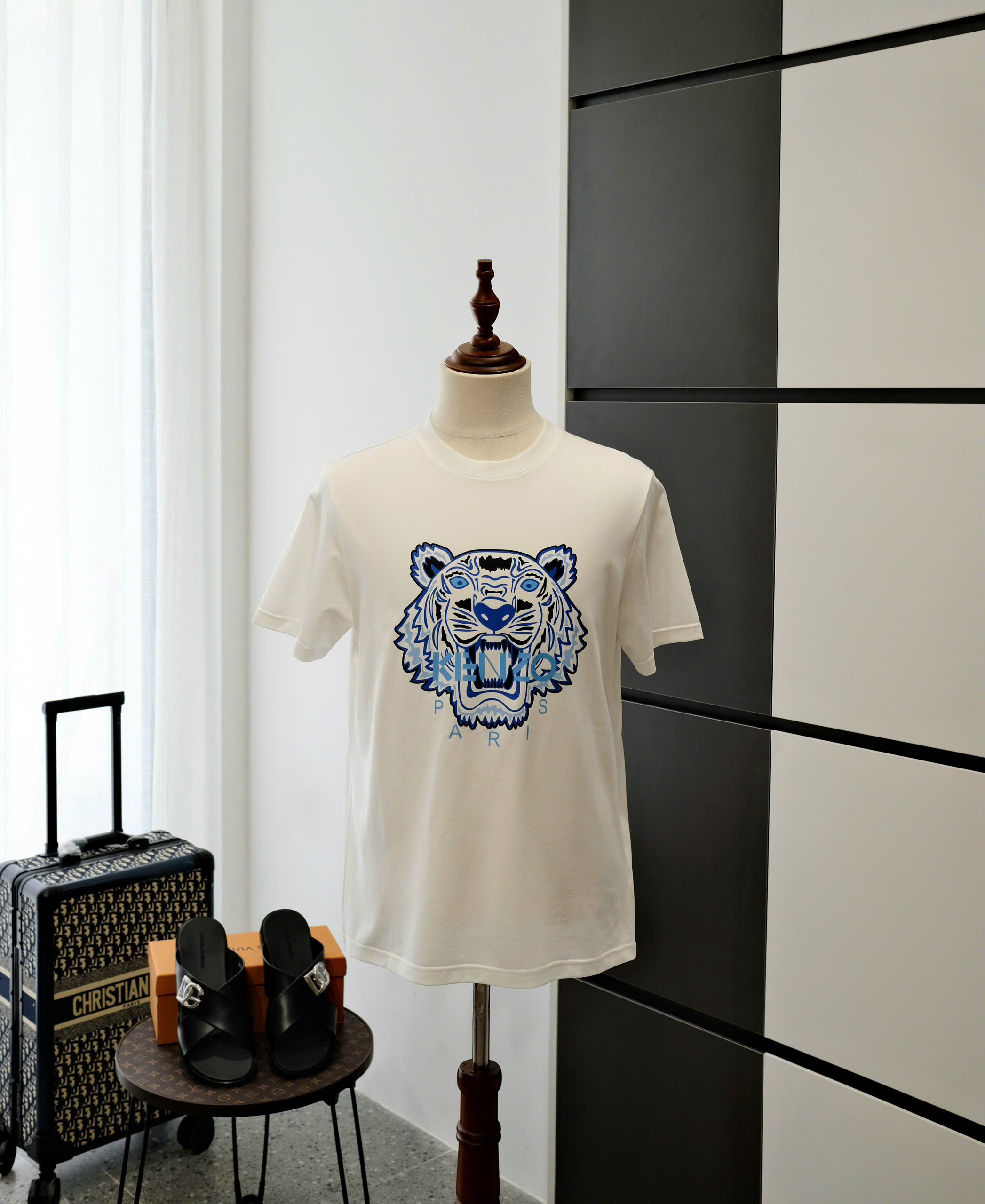 Áo phông T-shirt Kenzo KZ Trắng logo mặt Hổ Xanh Like Auth DDT