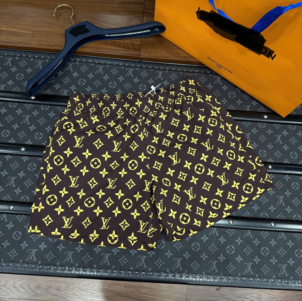 Quần short gió Louis Vuitton LV Nâu họa tiết hoa vân logo Nâu Like Auth CD