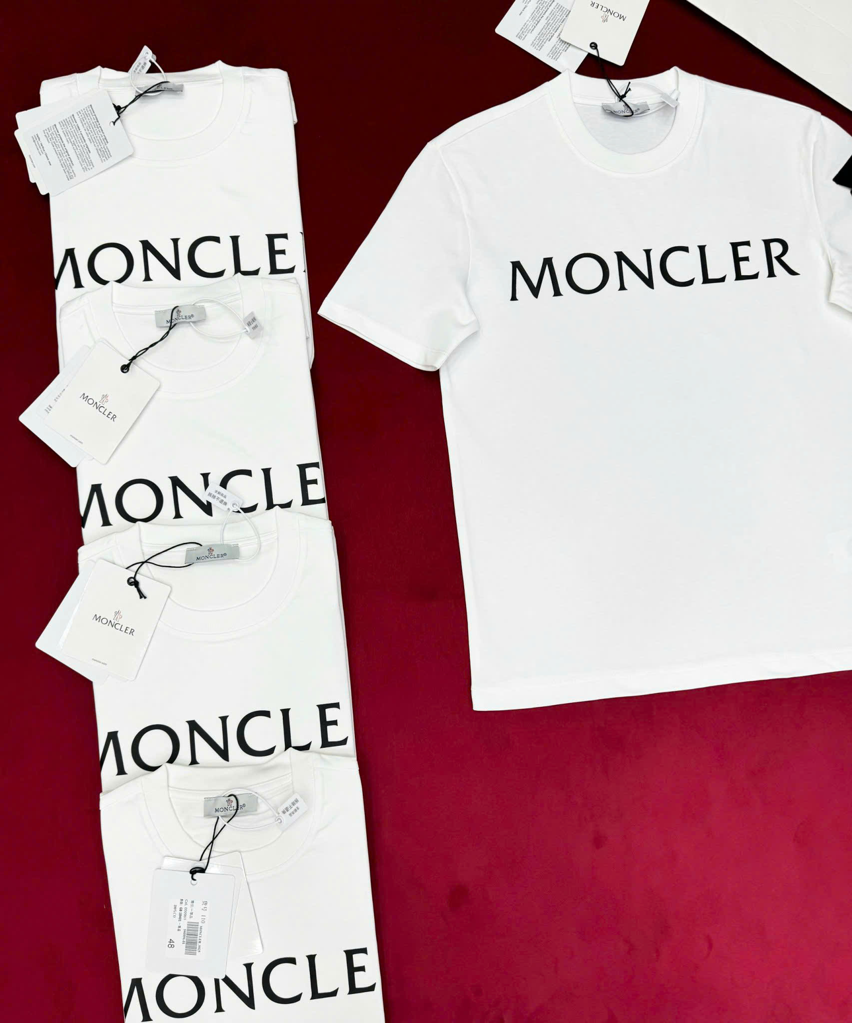 Áo phông T-shirt Moncler M logo chữ ngực phối túi tay Like Auth CD