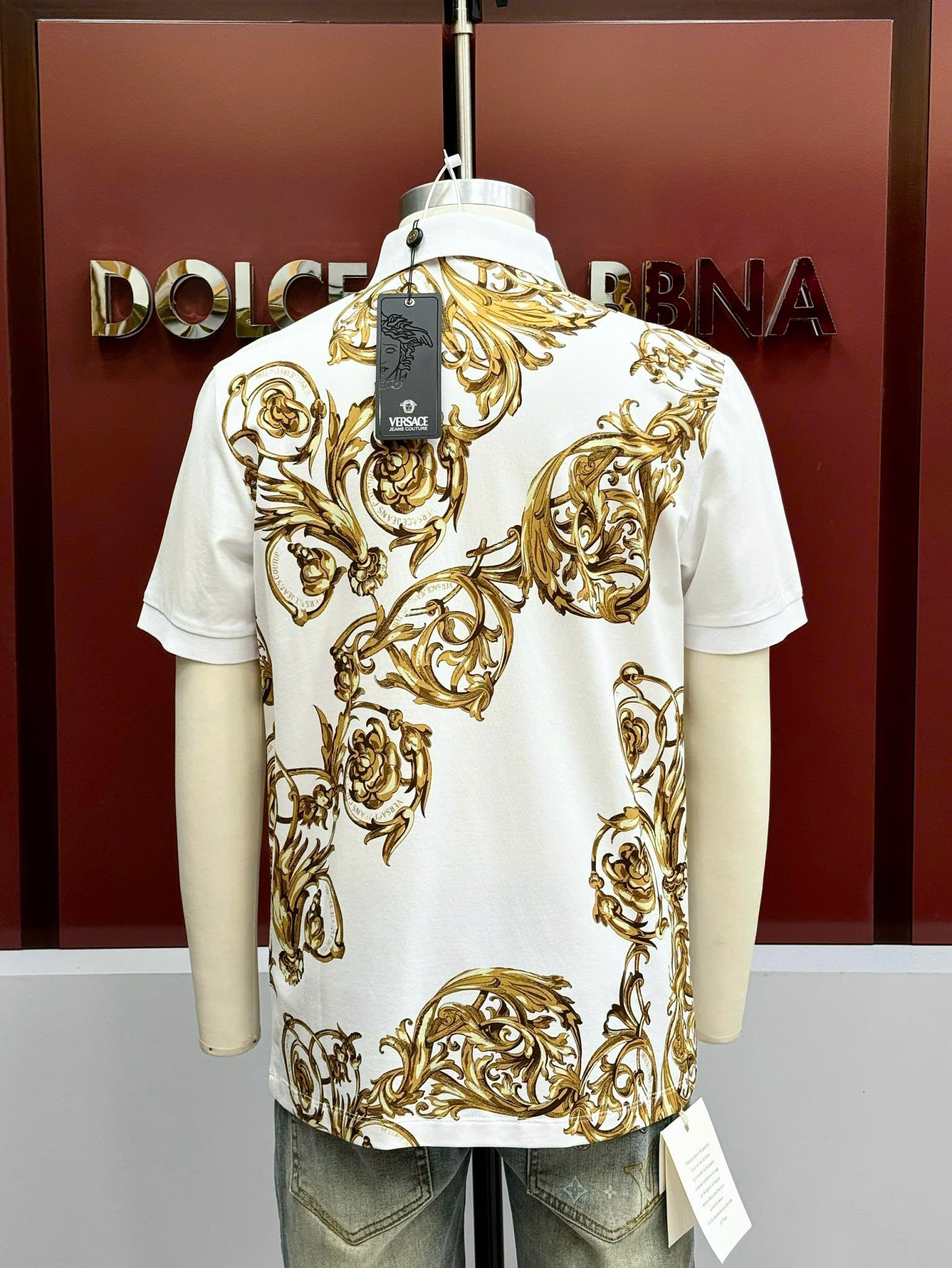 Áo polo Versace VS họa tiết Vàng logo chữ thêu túi ngực Like Auth CD