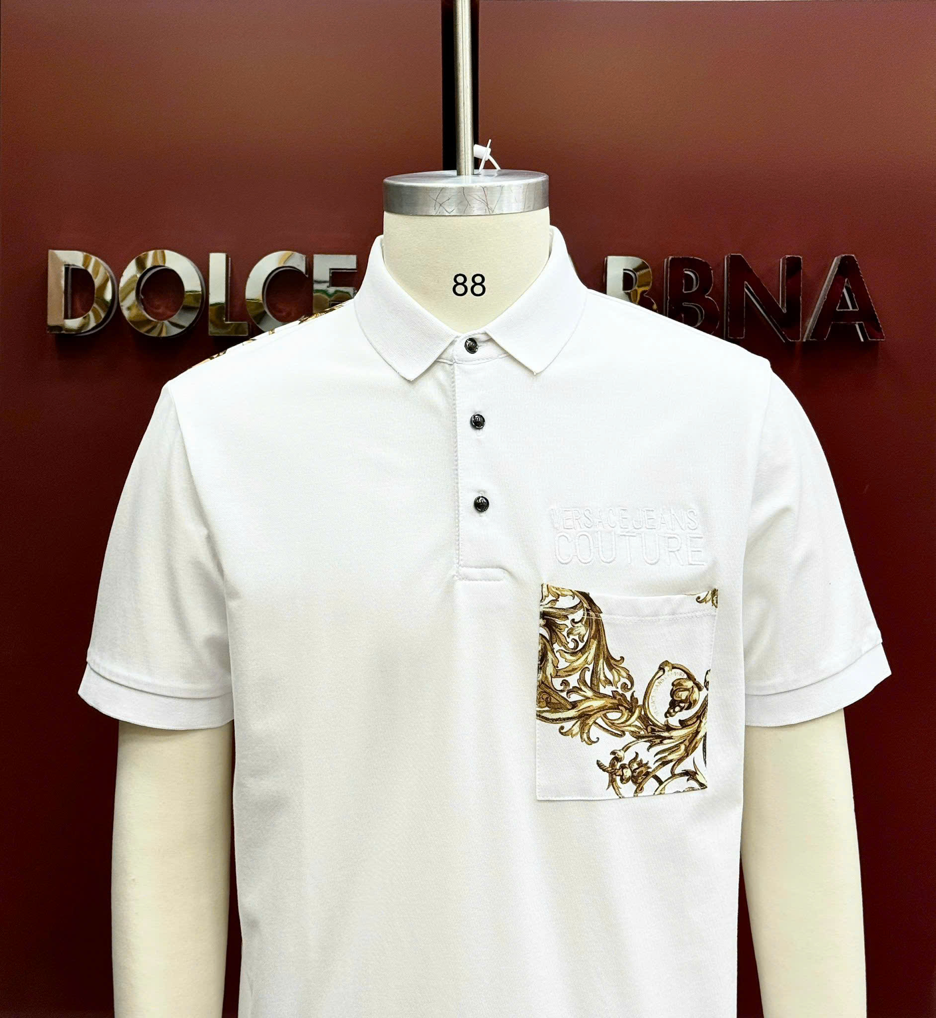 Áo polo Versace VS họa tiết Vàng logo chữ thêu túi ngực Like Auth CD