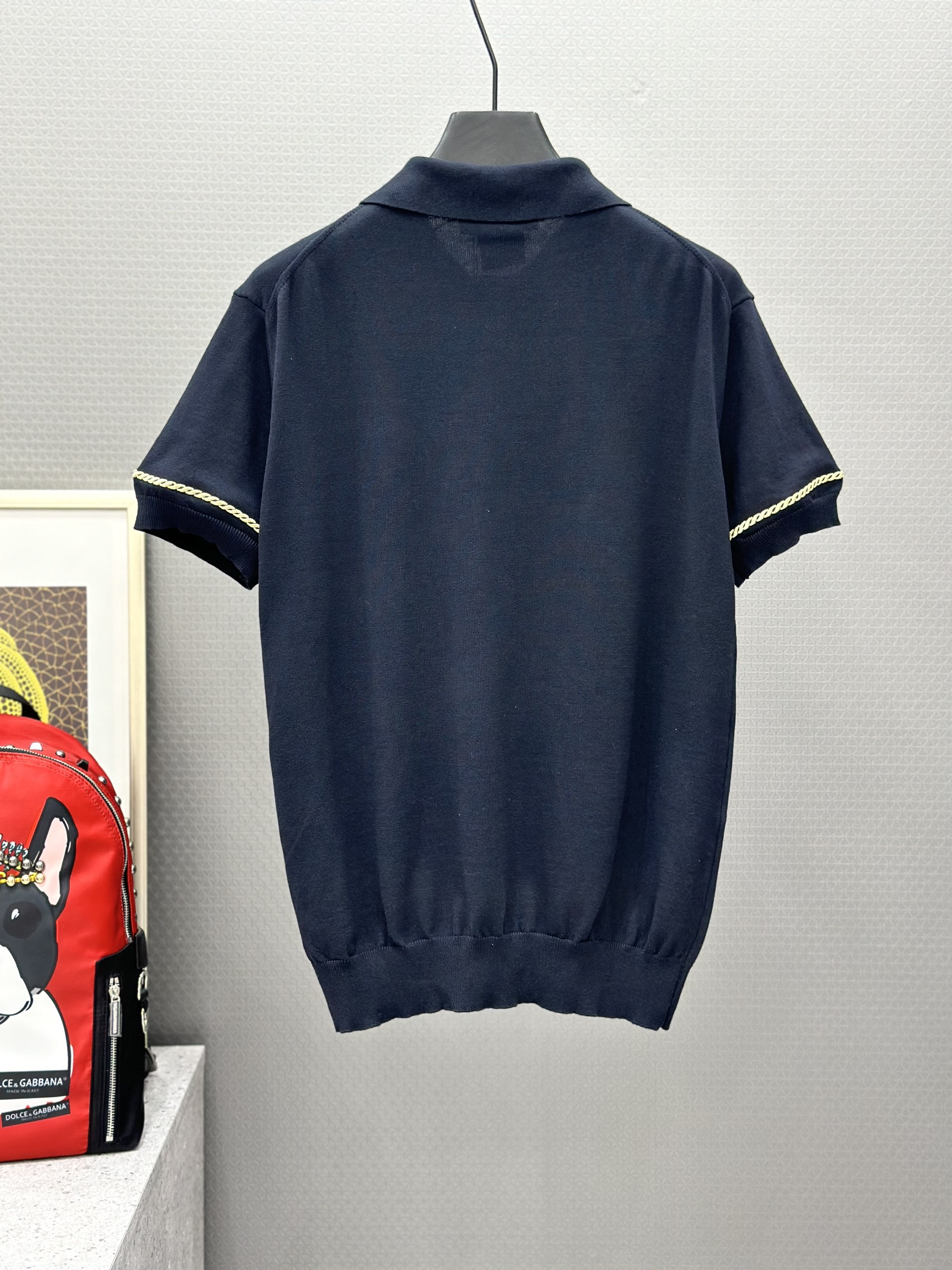 Áo polo len Louis Vuitton LV Xanh than thêu viền tay check khuy Vàng Like Auth 1-1 on web VTN