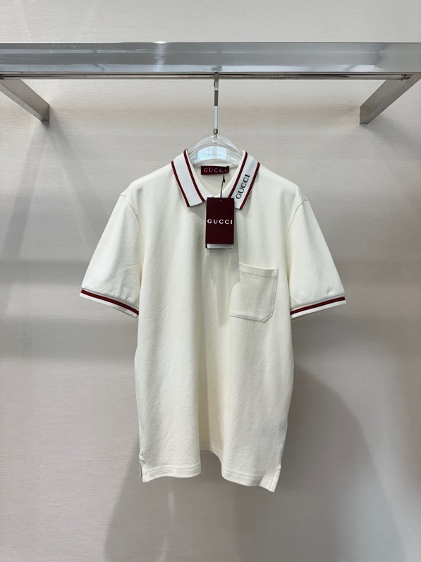 Áo polo Gucci GC Be logo chữ kẻ viền Đỏ Like Auth 1-1 on web VTN