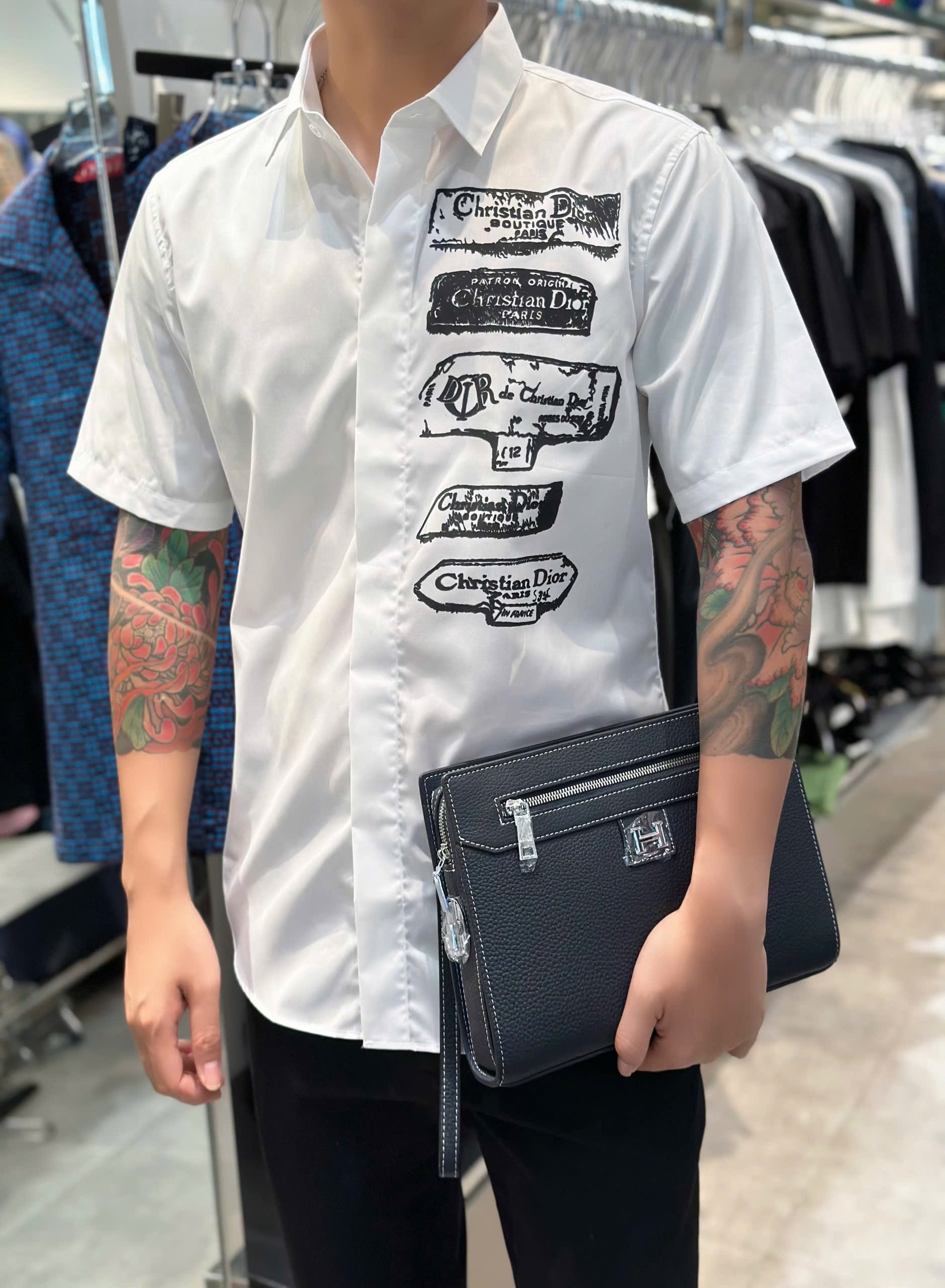 1660 Áo sơ mi cộc tay Dior CD họa tiết logo ô vuông Đen Like Auth VTN