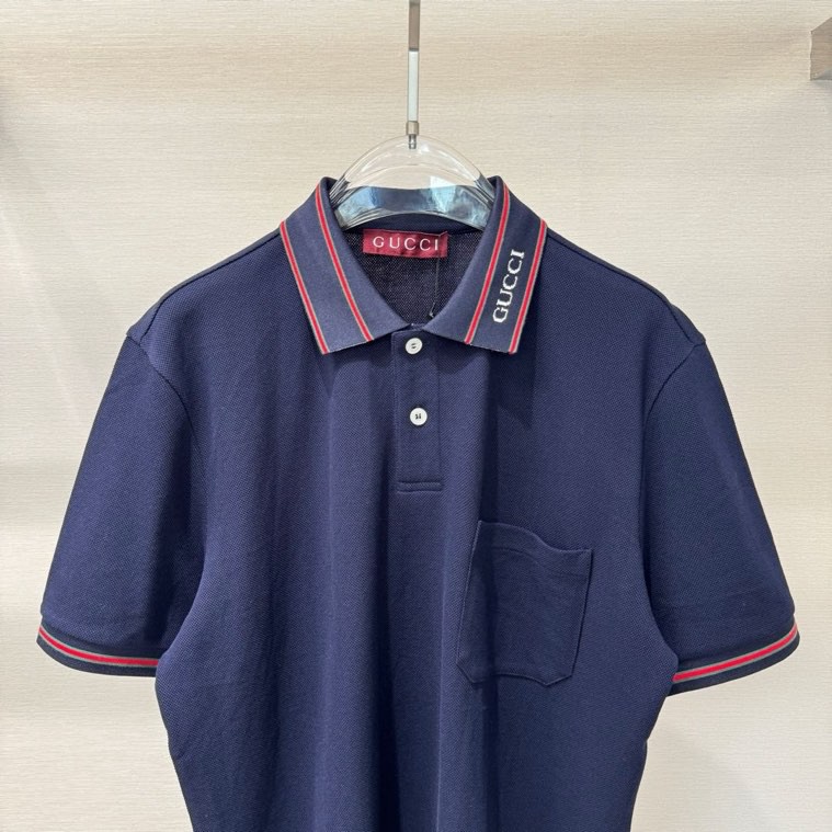Áo polo Gucci GC Xanh than logo chữ kẻ viền Đỏ Like Auth 1-1 on web VTN