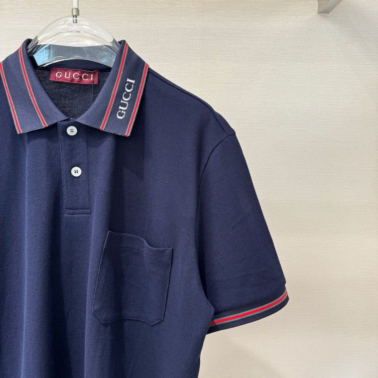 Áo polo Gucci GC Xanh than logo chữ kẻ viền Đỏ Like Auth 1-1 on web VTN