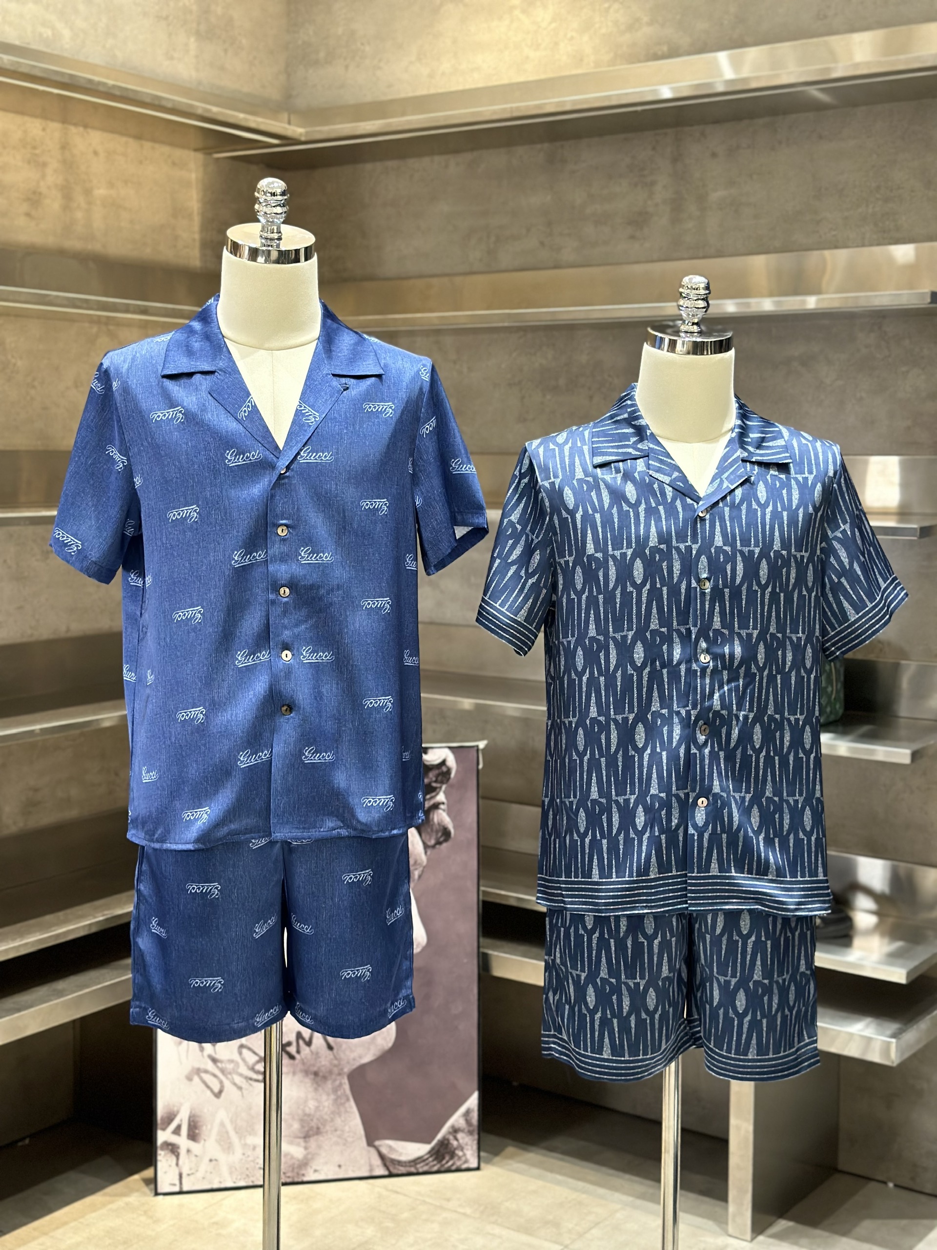 Bộ, set hè lụa Gucci GC Xanh than họa tiết logo chữ nhỏ full Like Auth VTN
