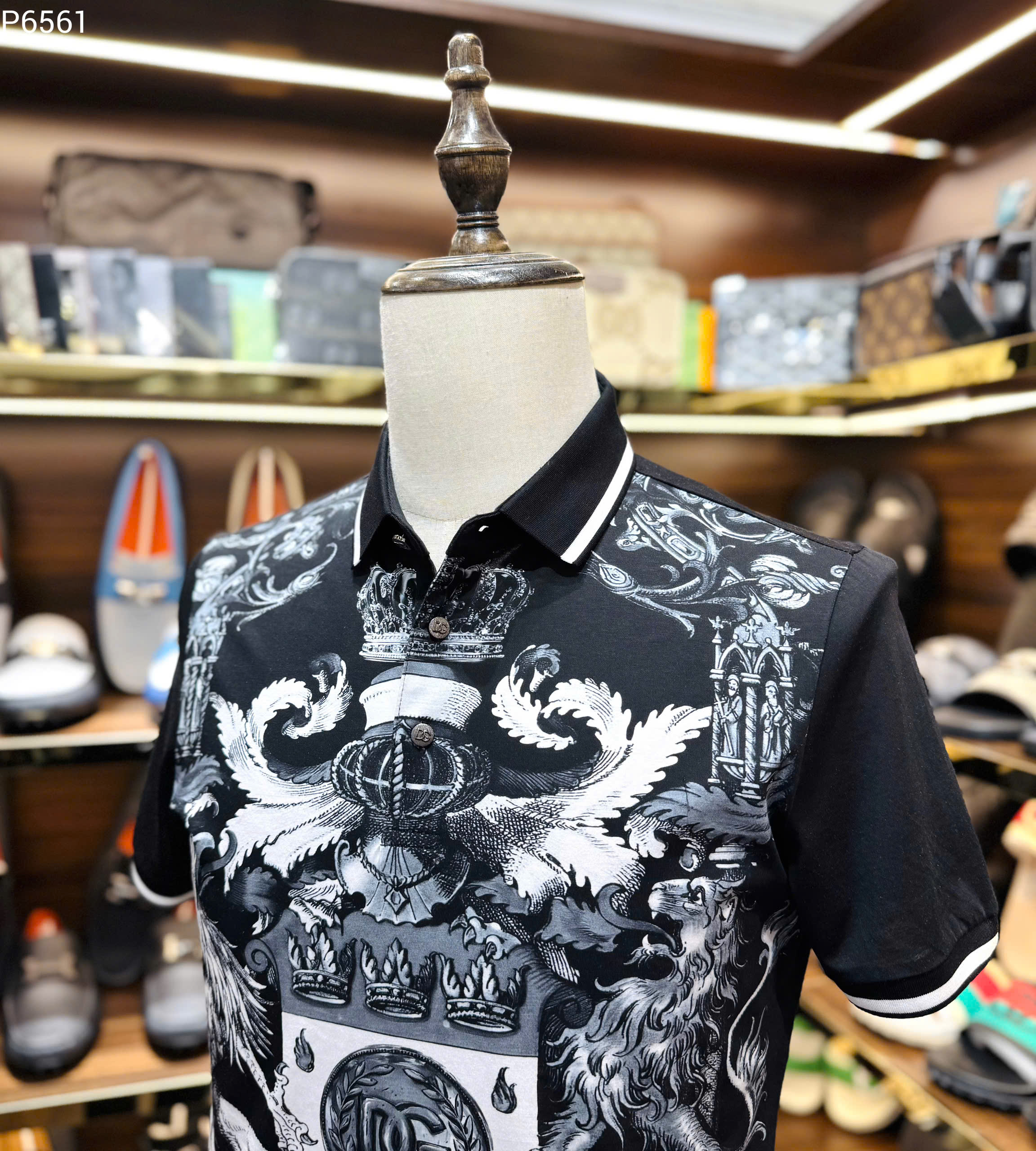Áo polo Dolce Gabbana DG Đen họa tiết Coln Like Auth MK