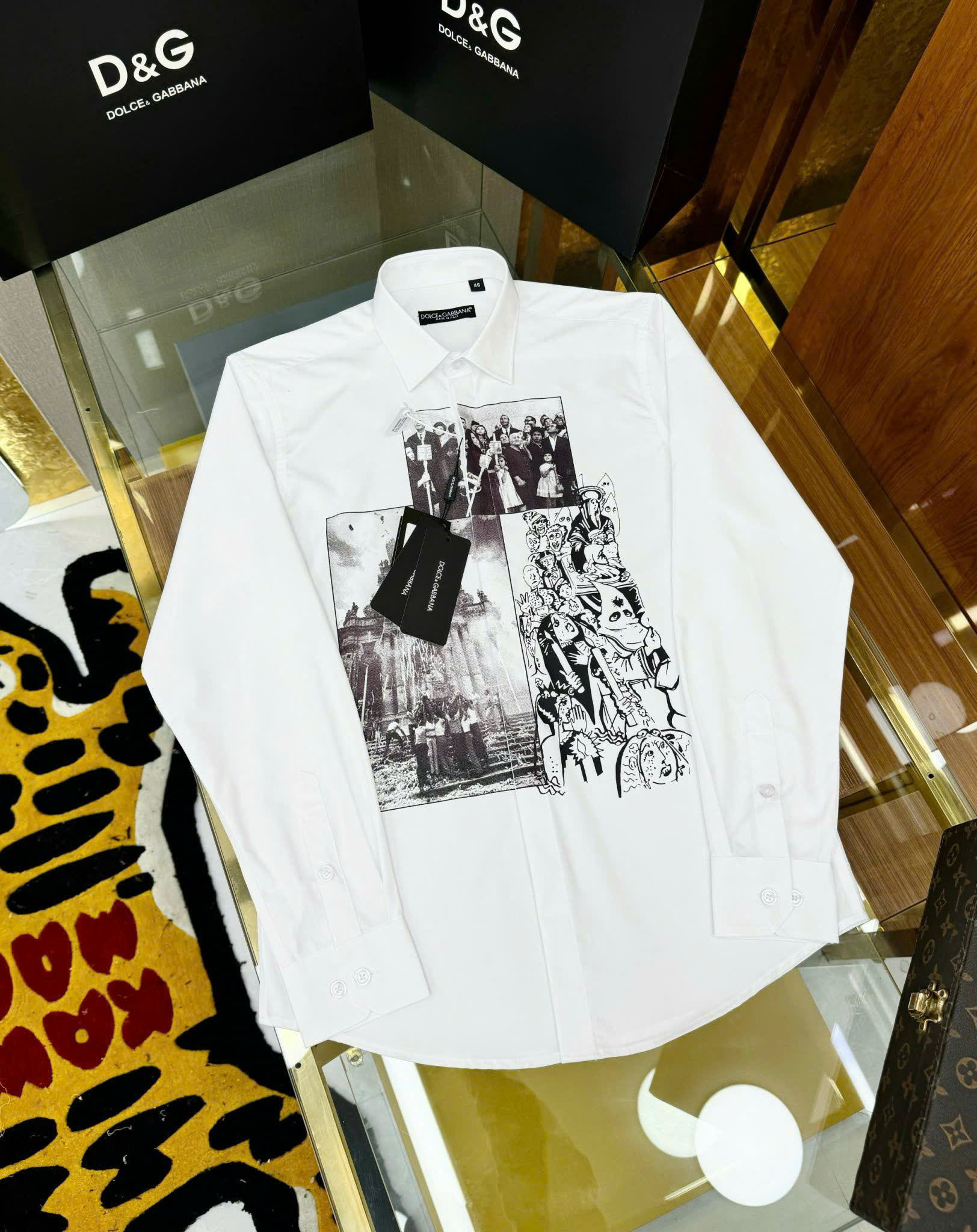 Áo sơ mi dài tay Dolce Gabbana DG Trắng họa tiết người Like Auth CD