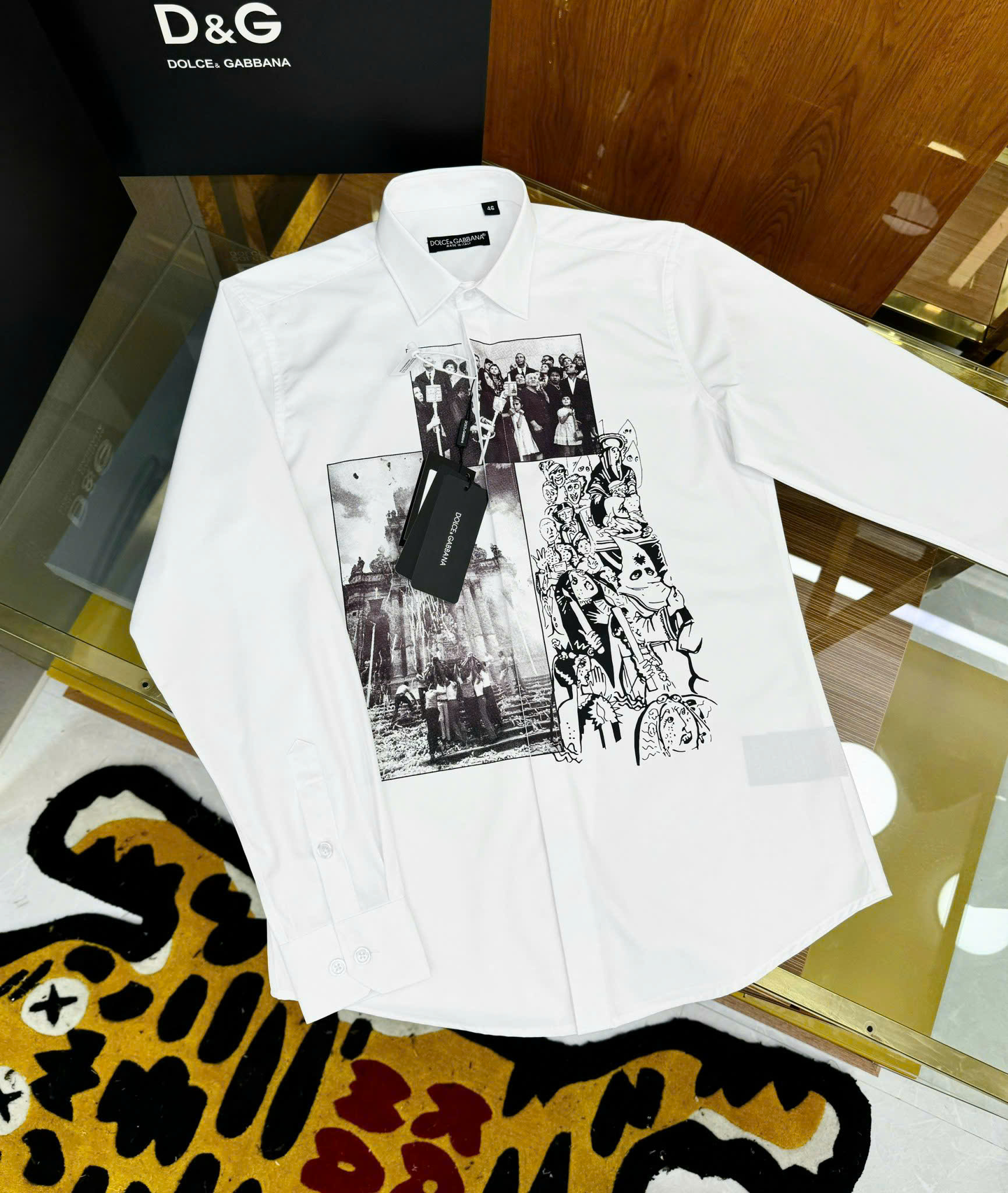 Áo sơ mi dài tay Dolce Gabbana DG Trắng họa tiết người Like Auth CD